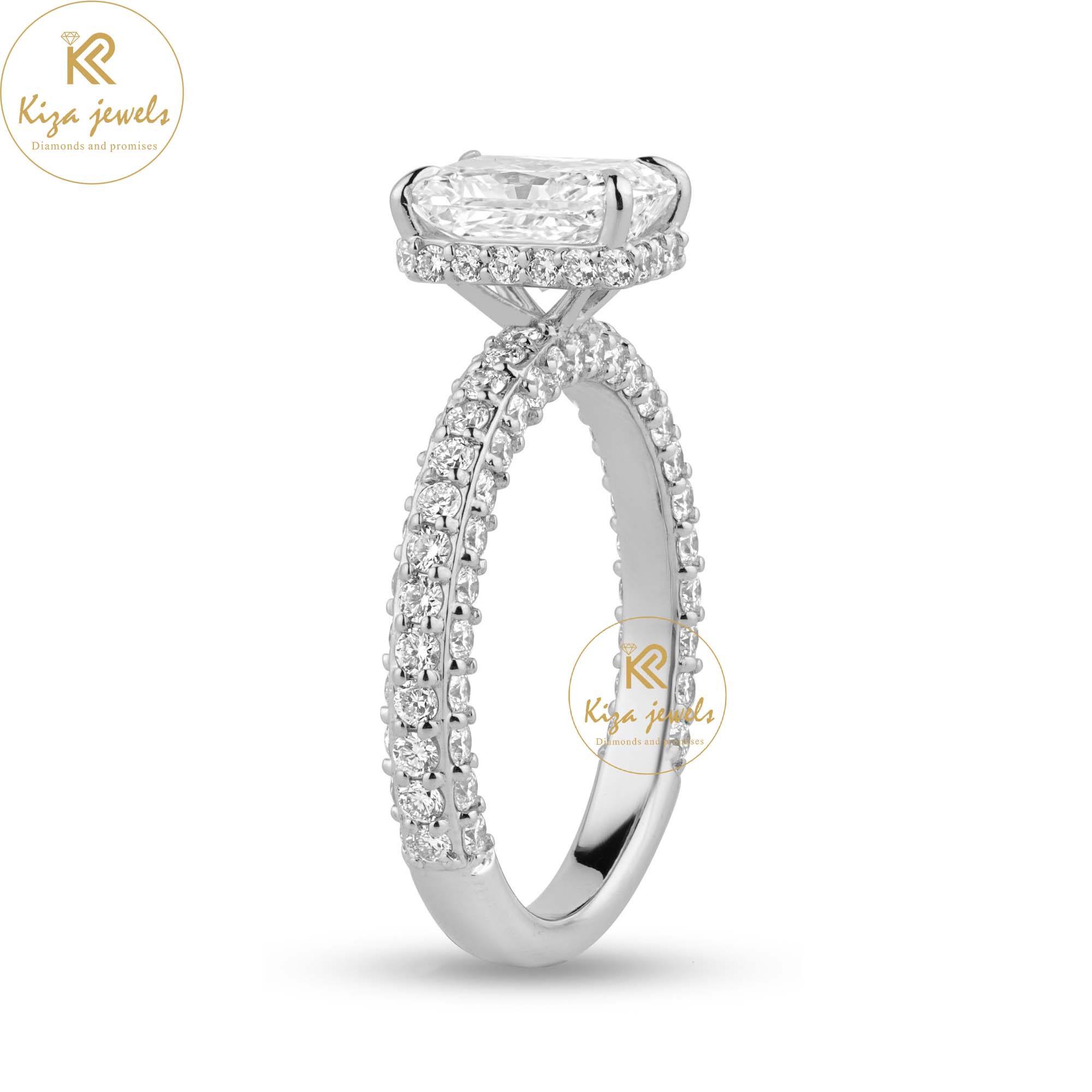 3.12 TDW Radiant & Round Cut Diamond Halo Ring