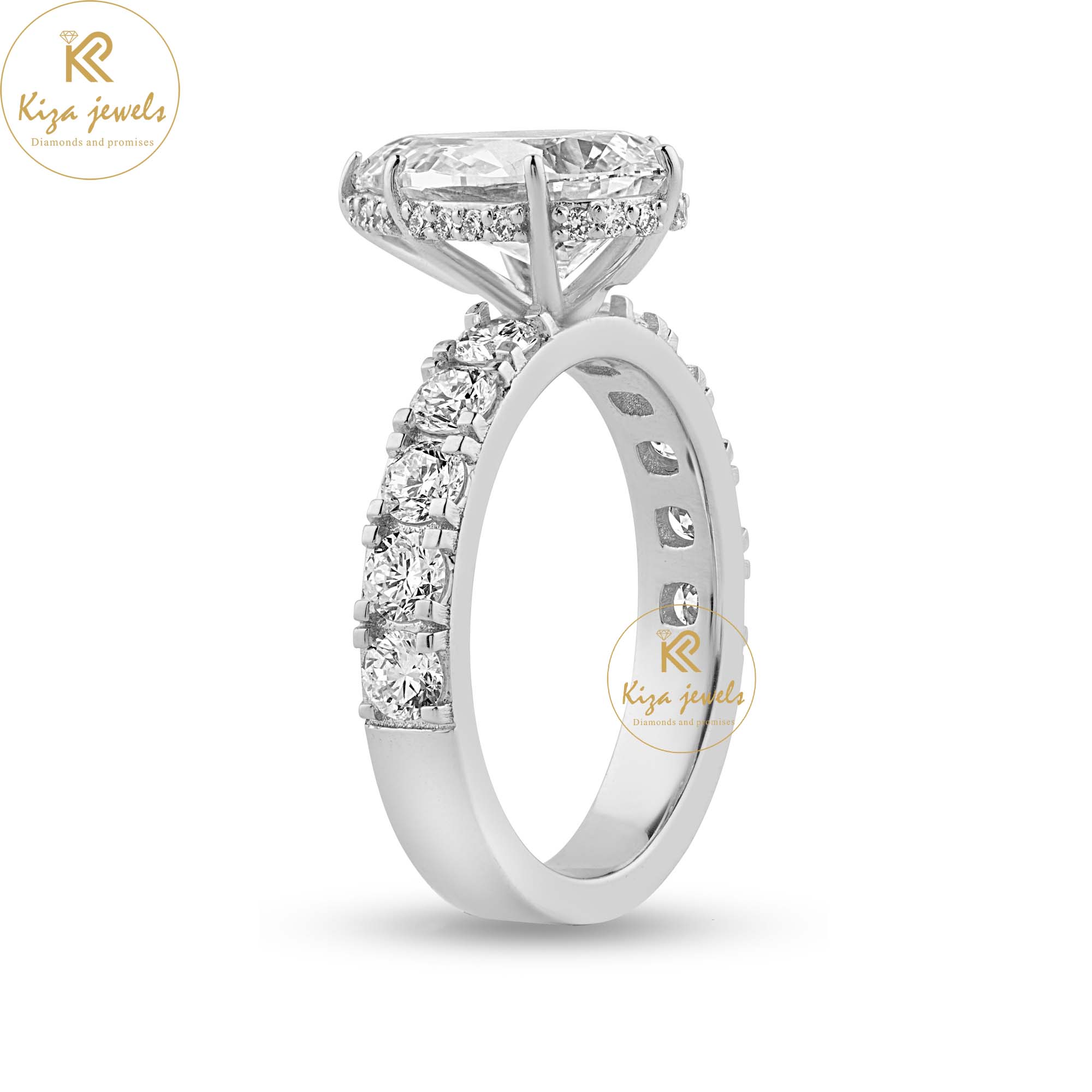 4.08 TDW Pear & Round Cut Diamond Halo Ring