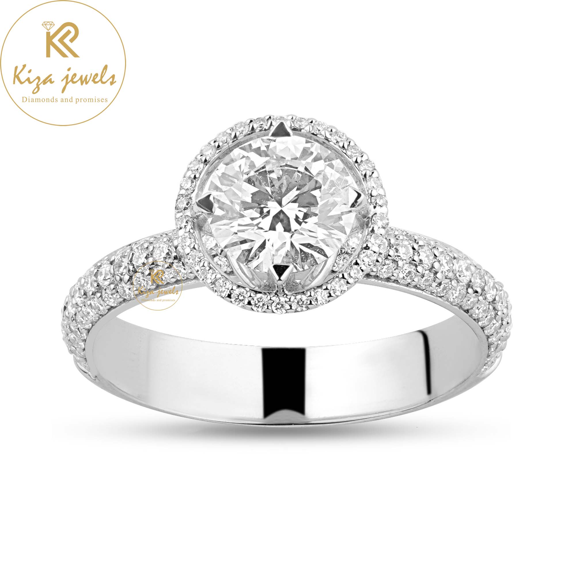 1.425 TDW Round Cut Women's Diamond Halo Ring