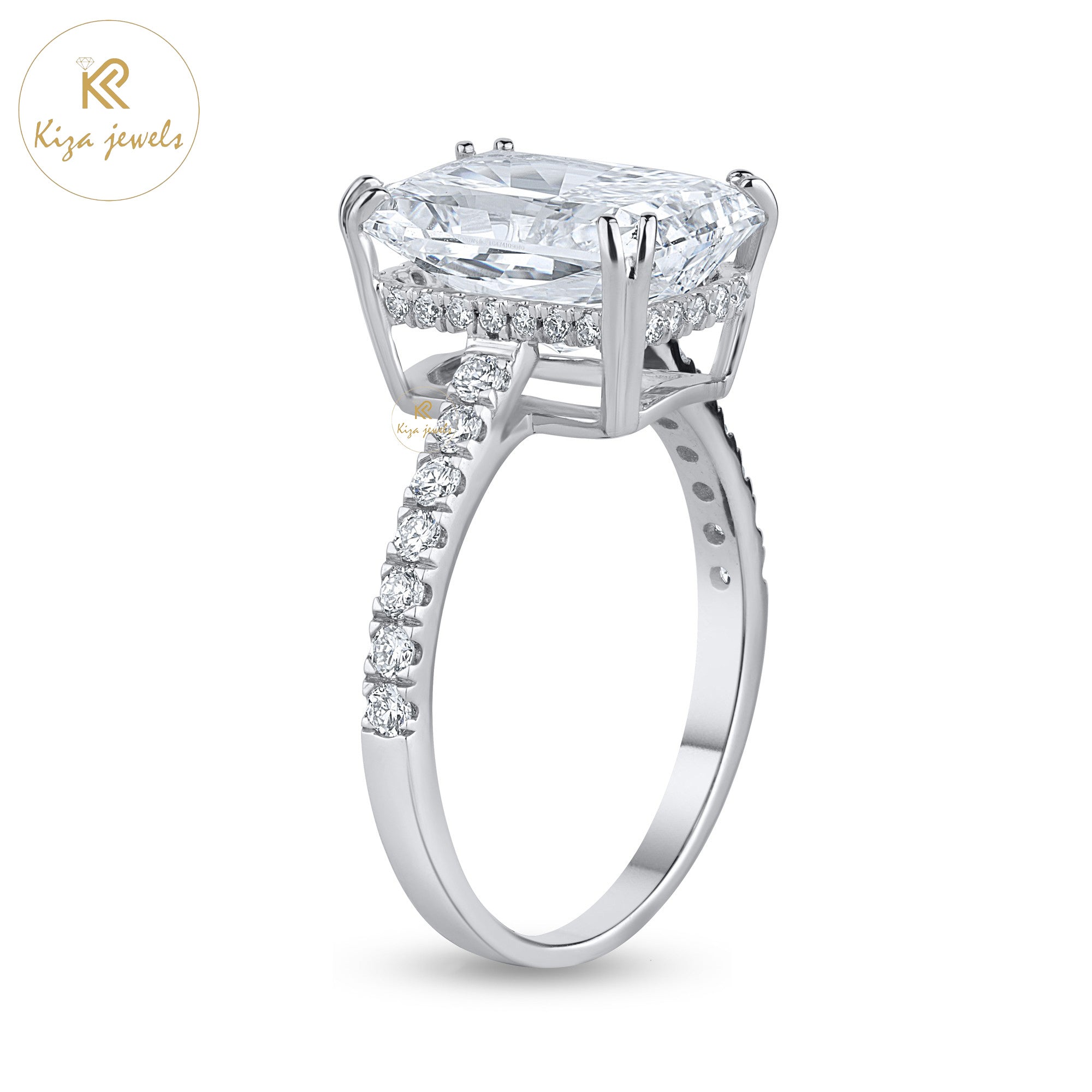 4.30 TDW Radiant Cut Diamond White Gold Hidden Halo Ring