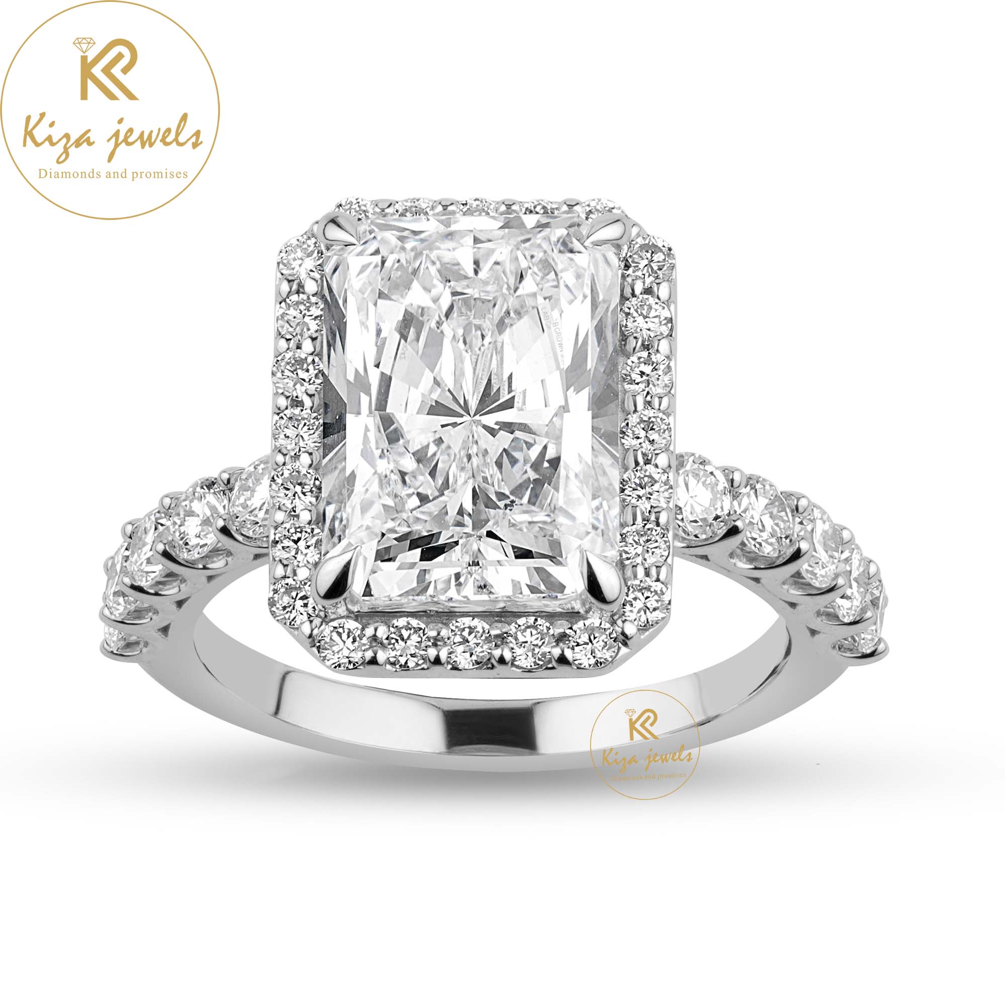 3.91 TDW Radiant & Round Cut Diamond Halo Ring