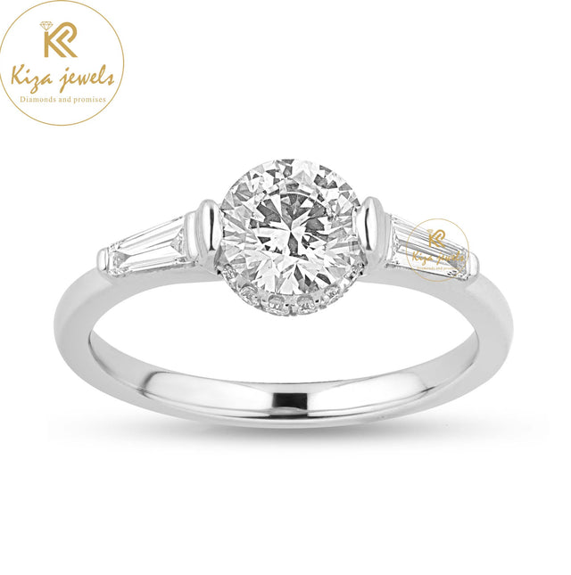 1.346 TDW Round & Baguette Cut Women's Halo Diamond Ring