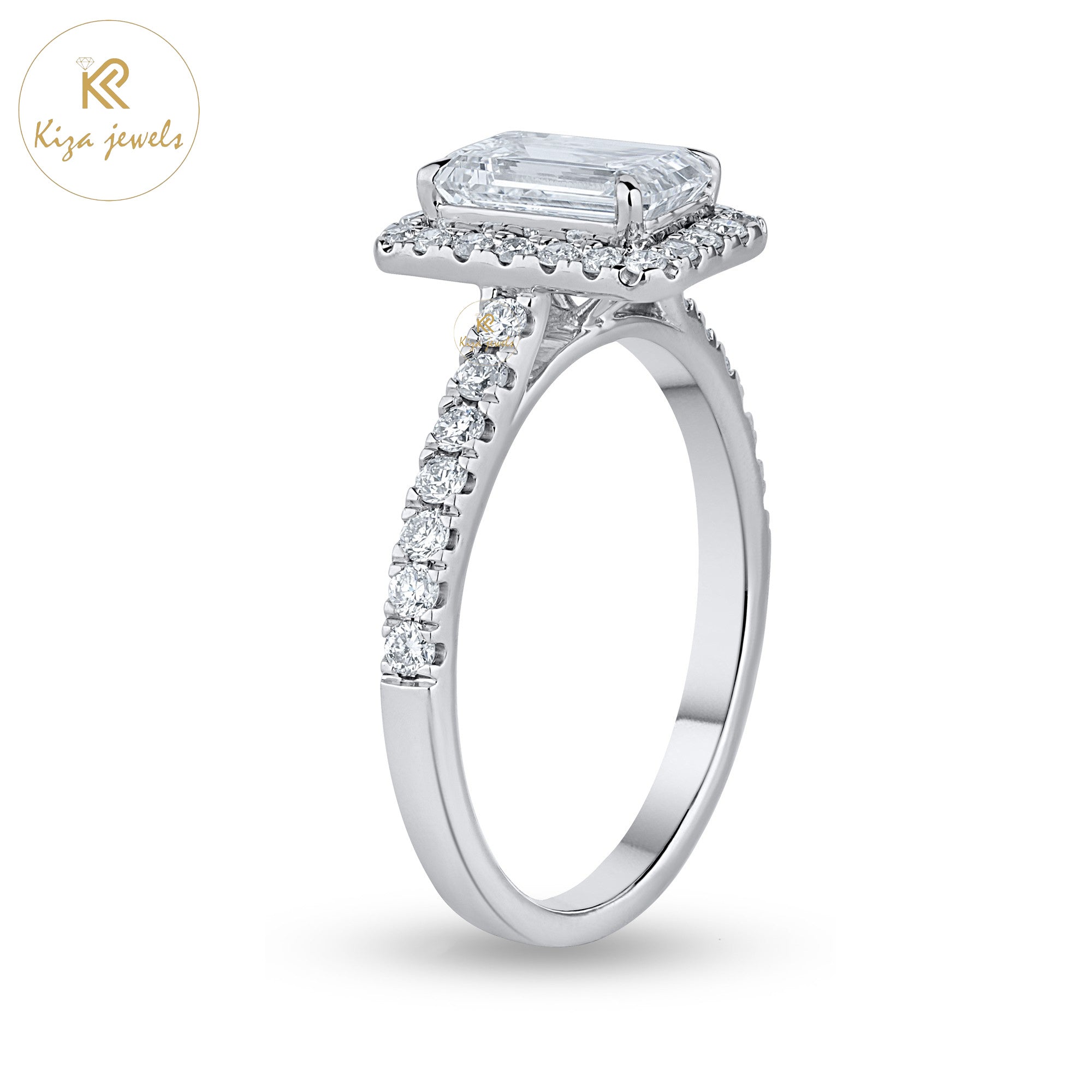 1.83 TDW Round & Emerald Cut Women's Halo Diamond Ring