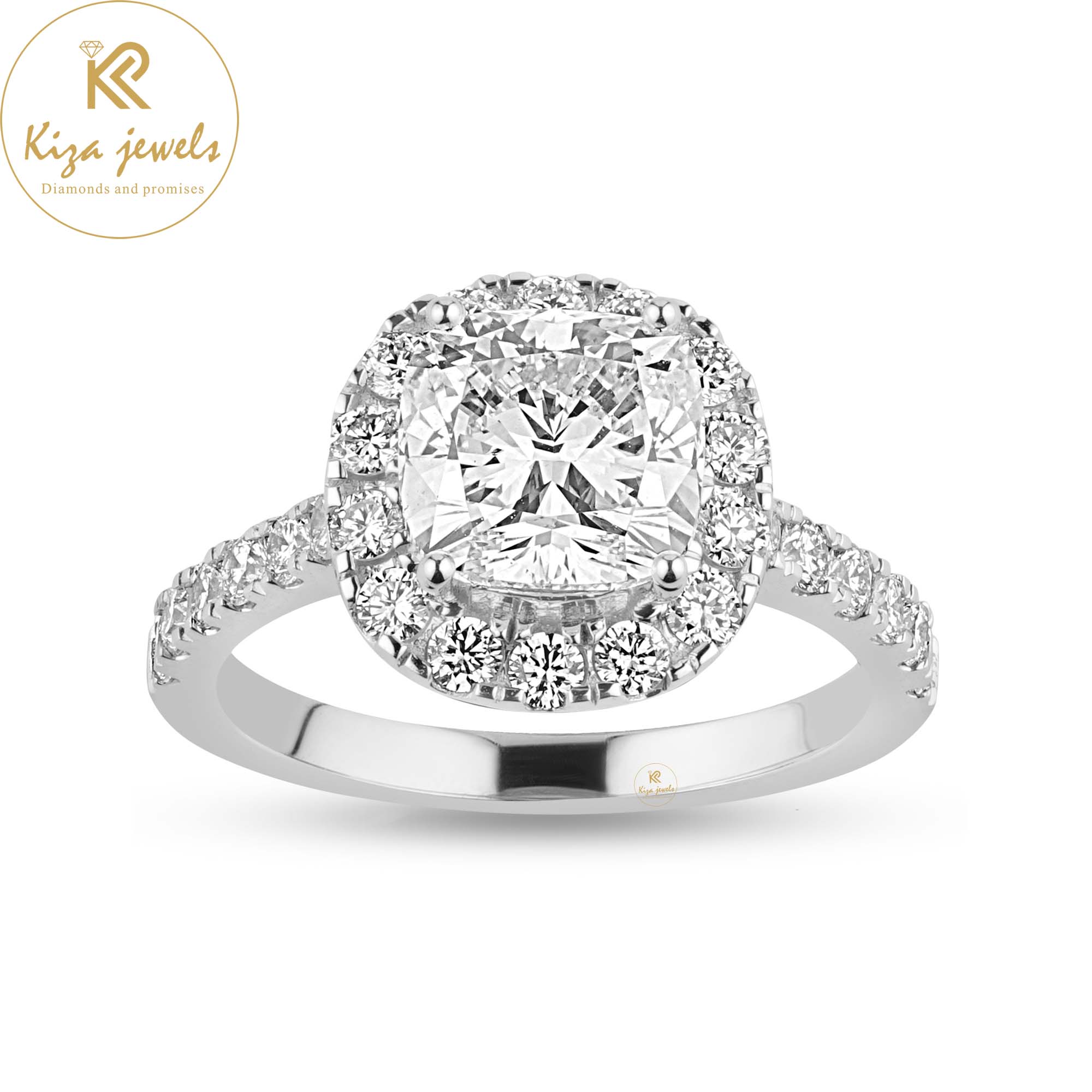 3.00 TDW Cushion & Round Cut Women's Halo Diamond Ring