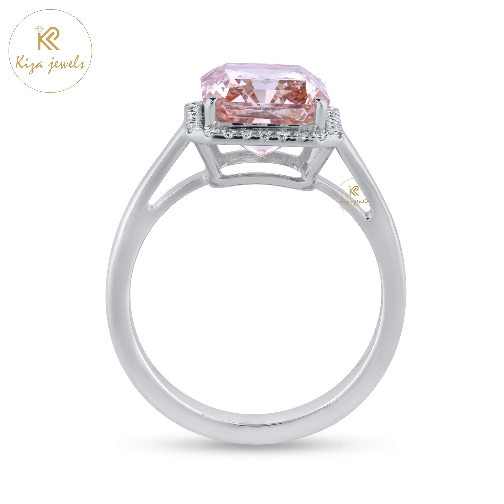 5.14 TDW Pink Radiant & Round Cut Women's Diamond Halo Ring