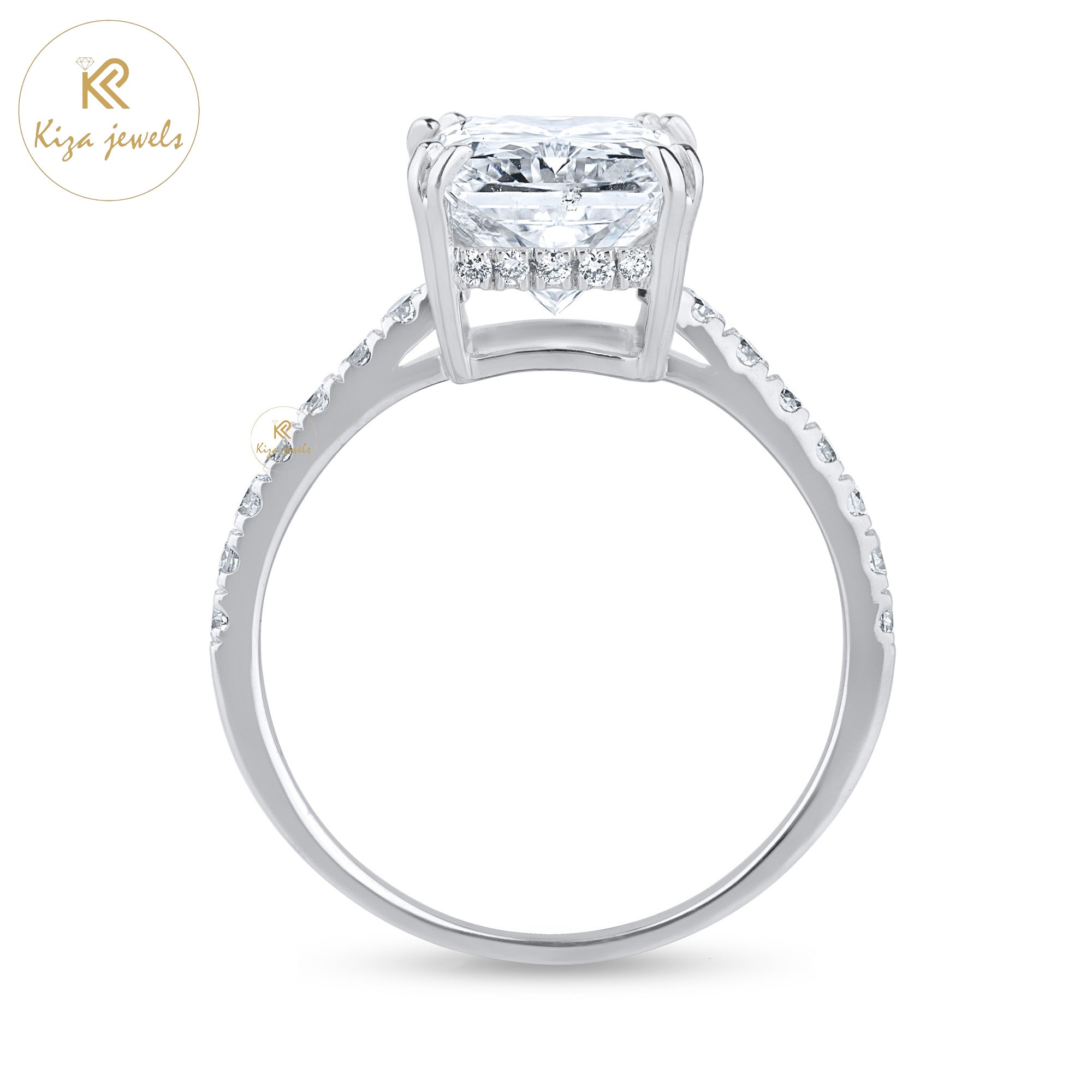 4.30 TDW Radiant Cut Diamond White Gold Hidden Halo Ring