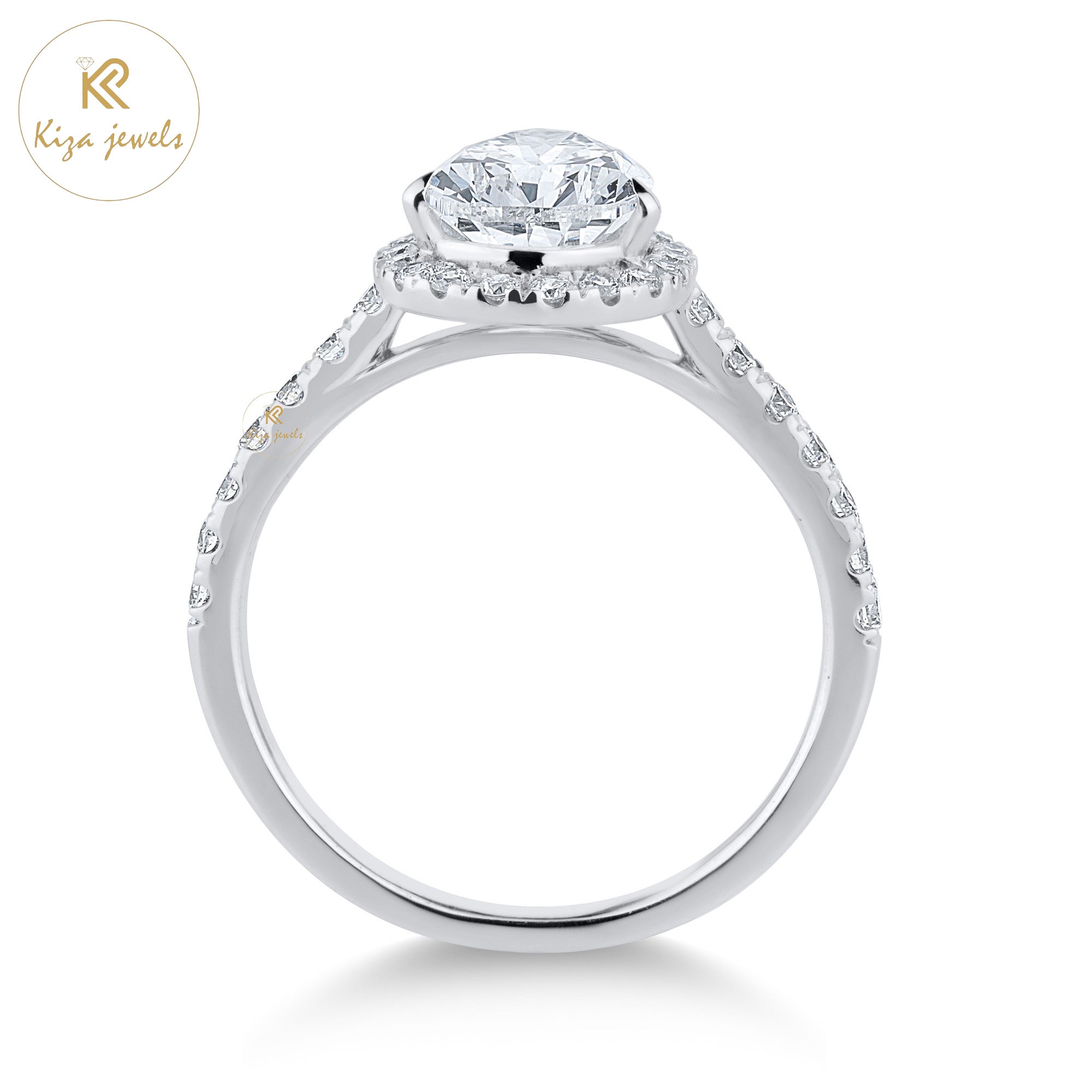 2.57 TDW Round & Pear Cut Women's Halo Diamond Ring