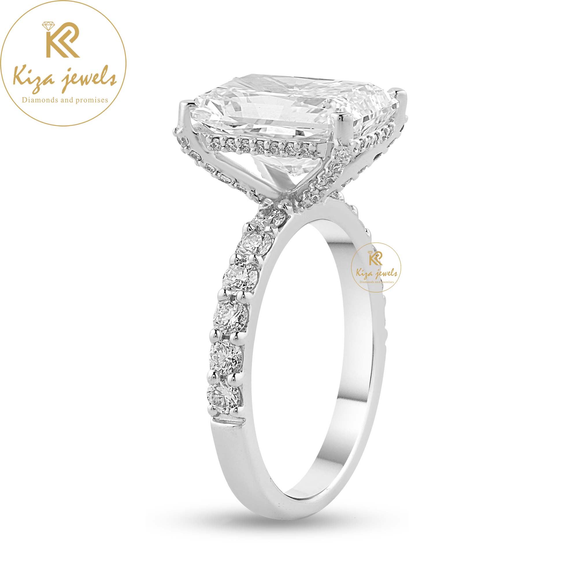 3.90 TDW Radiant & Round Cut Women's Hidden Halo Diamond Ring