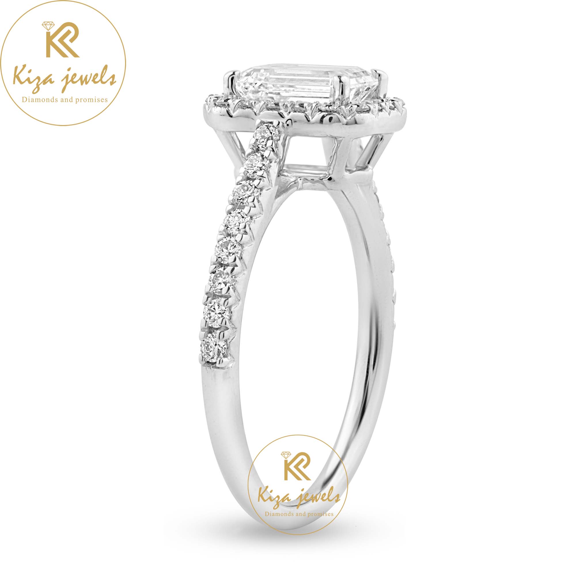 1.11 TDW Emerald & Round Cut Diamond Halo Ring