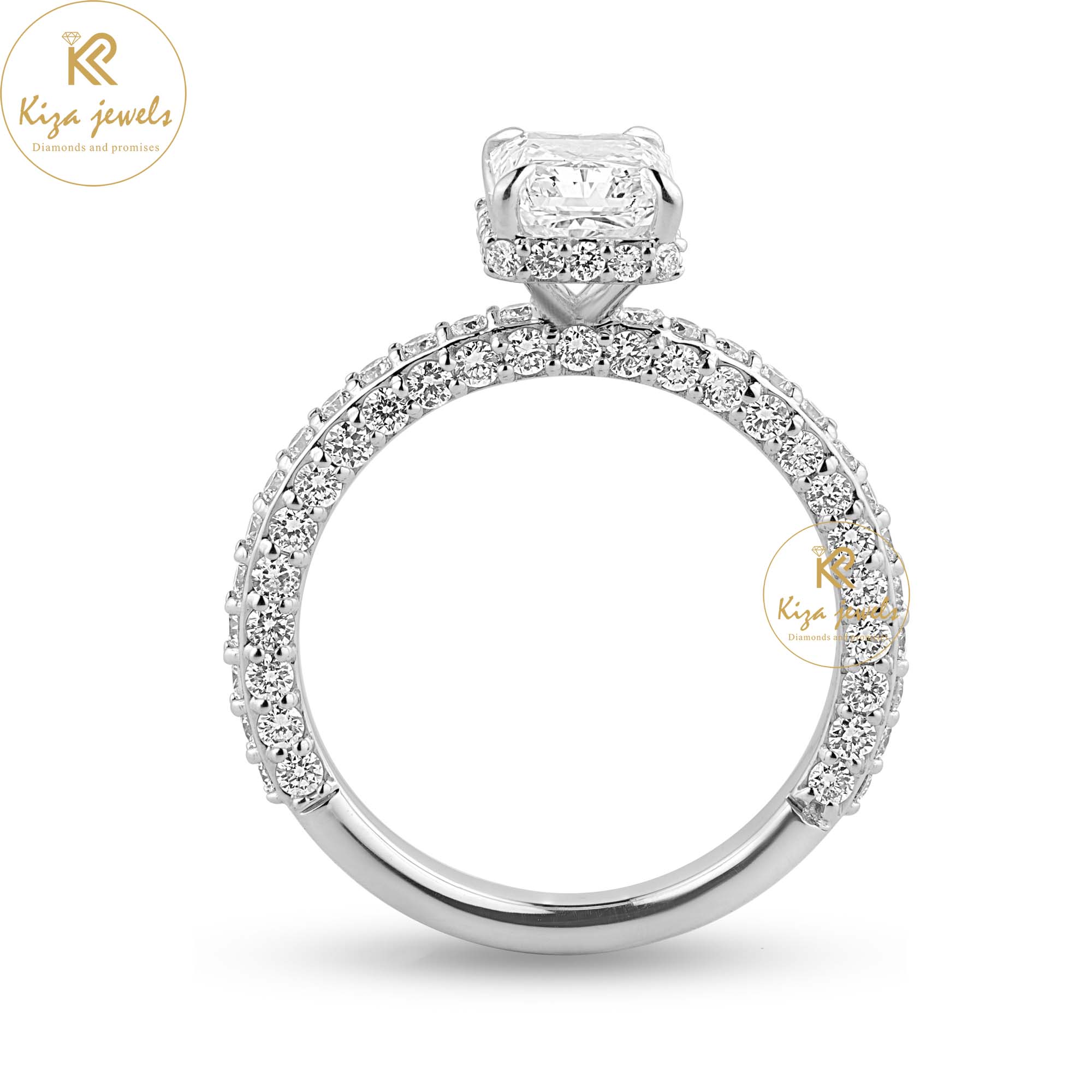 3.12 TDW Radiant & Round Cut Diamond Halo Ring