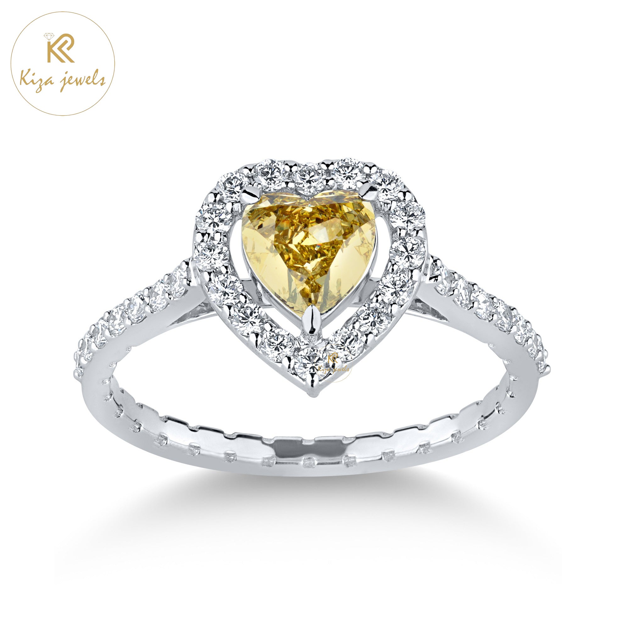 1.04 TDW Yellow Heart & Round Cut Women's Diamond Halo Ring