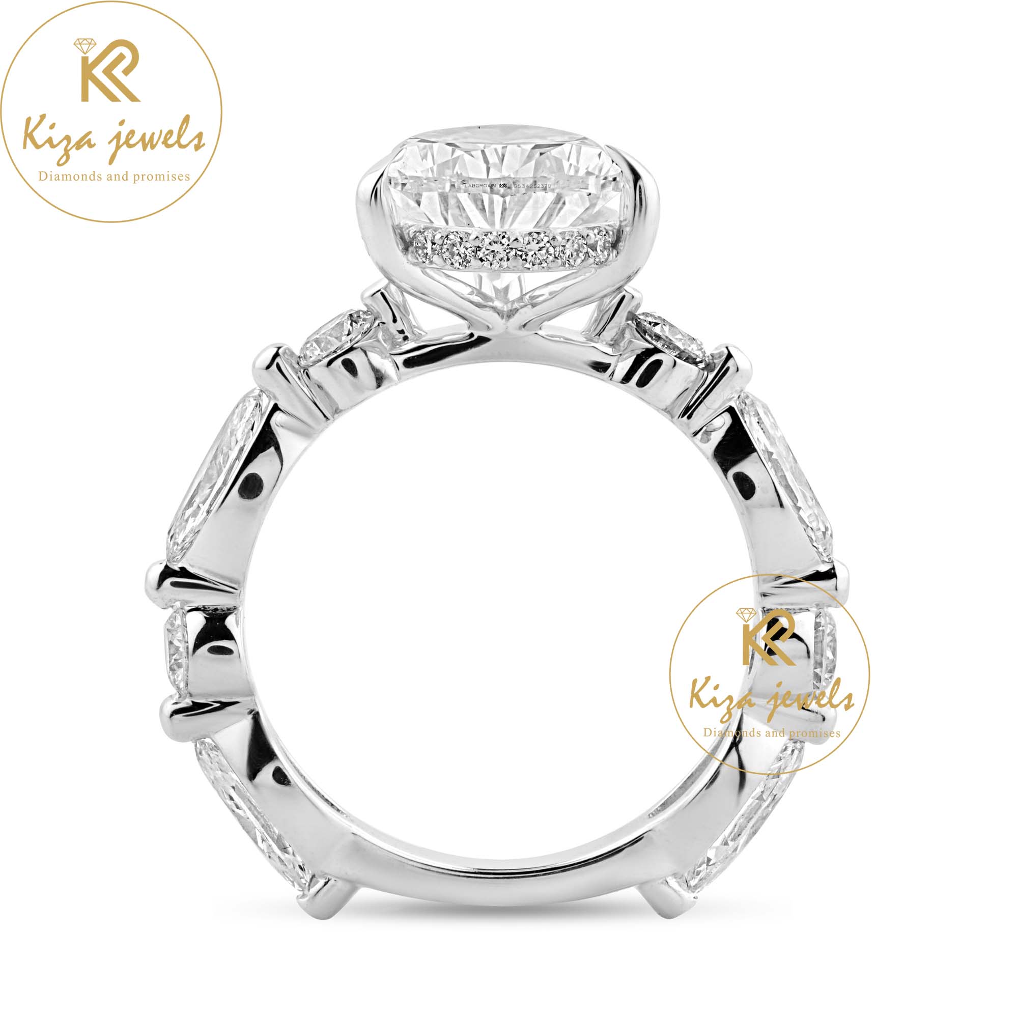 4.20 TDW Pear, Marquise & Round Cut Women's Hidden Halo Diamond Ring