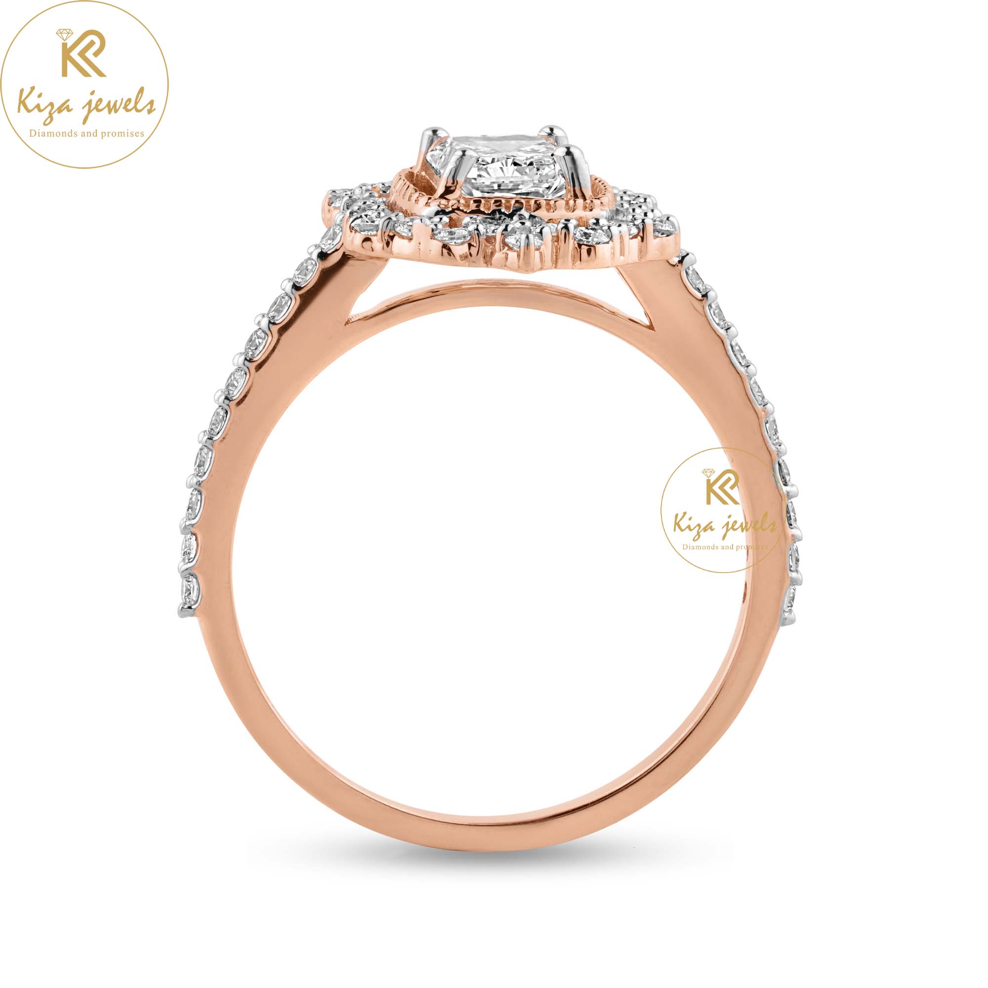 1.32 TDW Radiant & Round Cut Women's Diamond Halo Ring