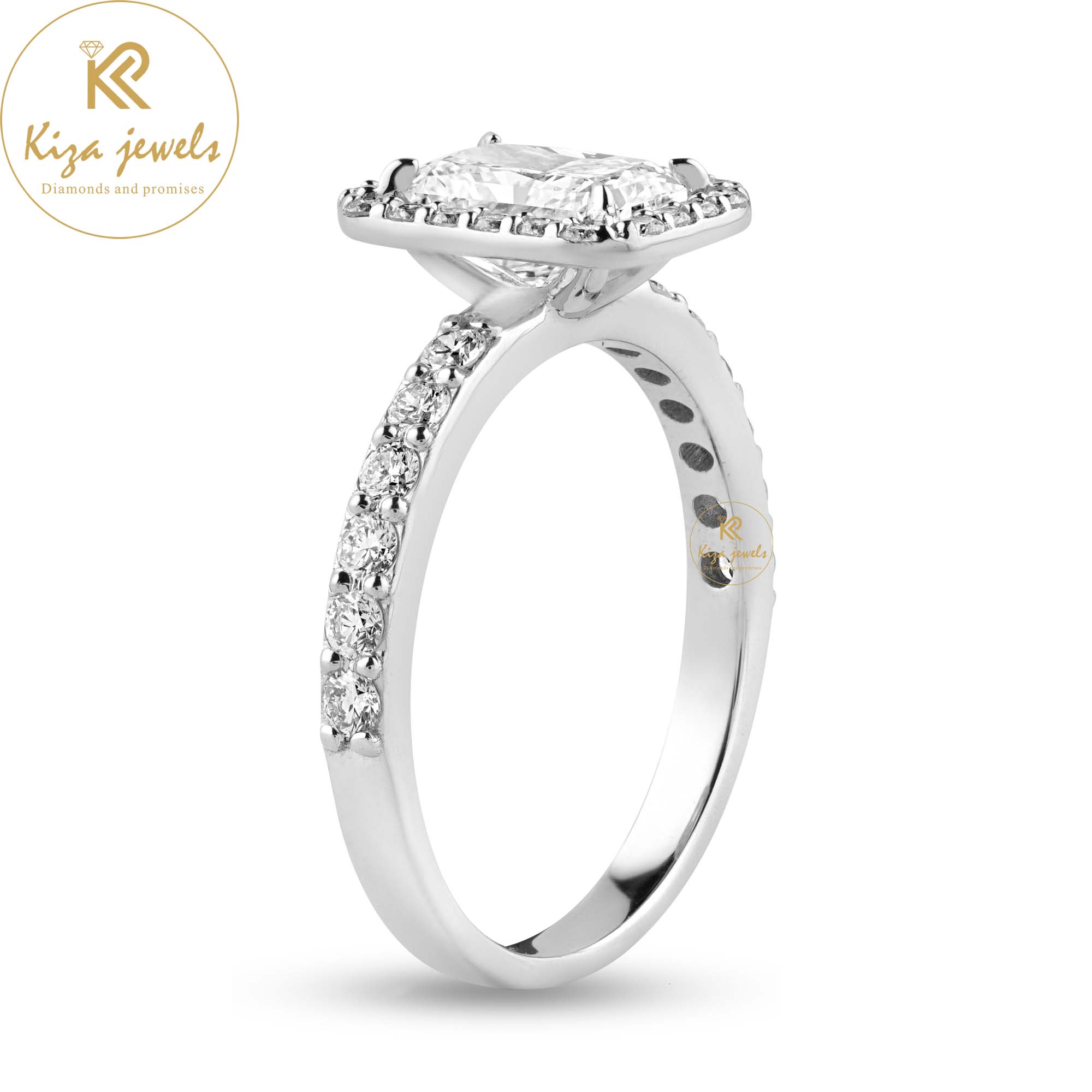 2.01 TDW Radiant & Round Cut Diamond Halo Ring