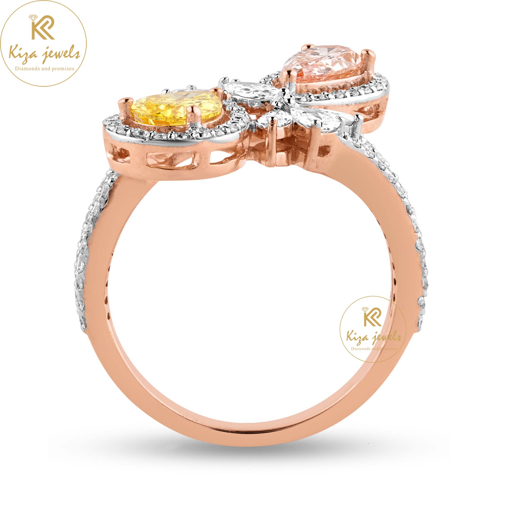 1.68 TDW Fancy pink, Fancy Yellow Pear, Marquise & Round Cut Women's Diamond Halo Ring