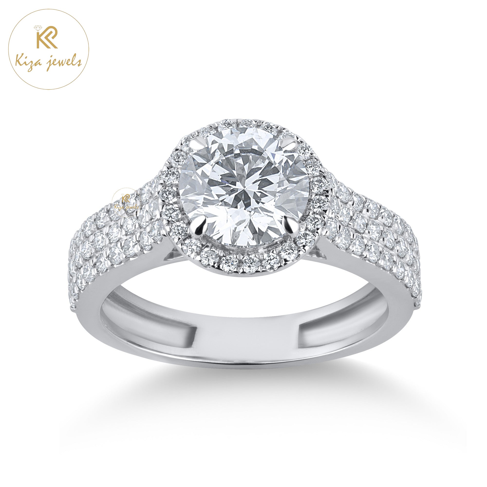 1.88 TDW Round Cut Women's Halo Diamond Ring