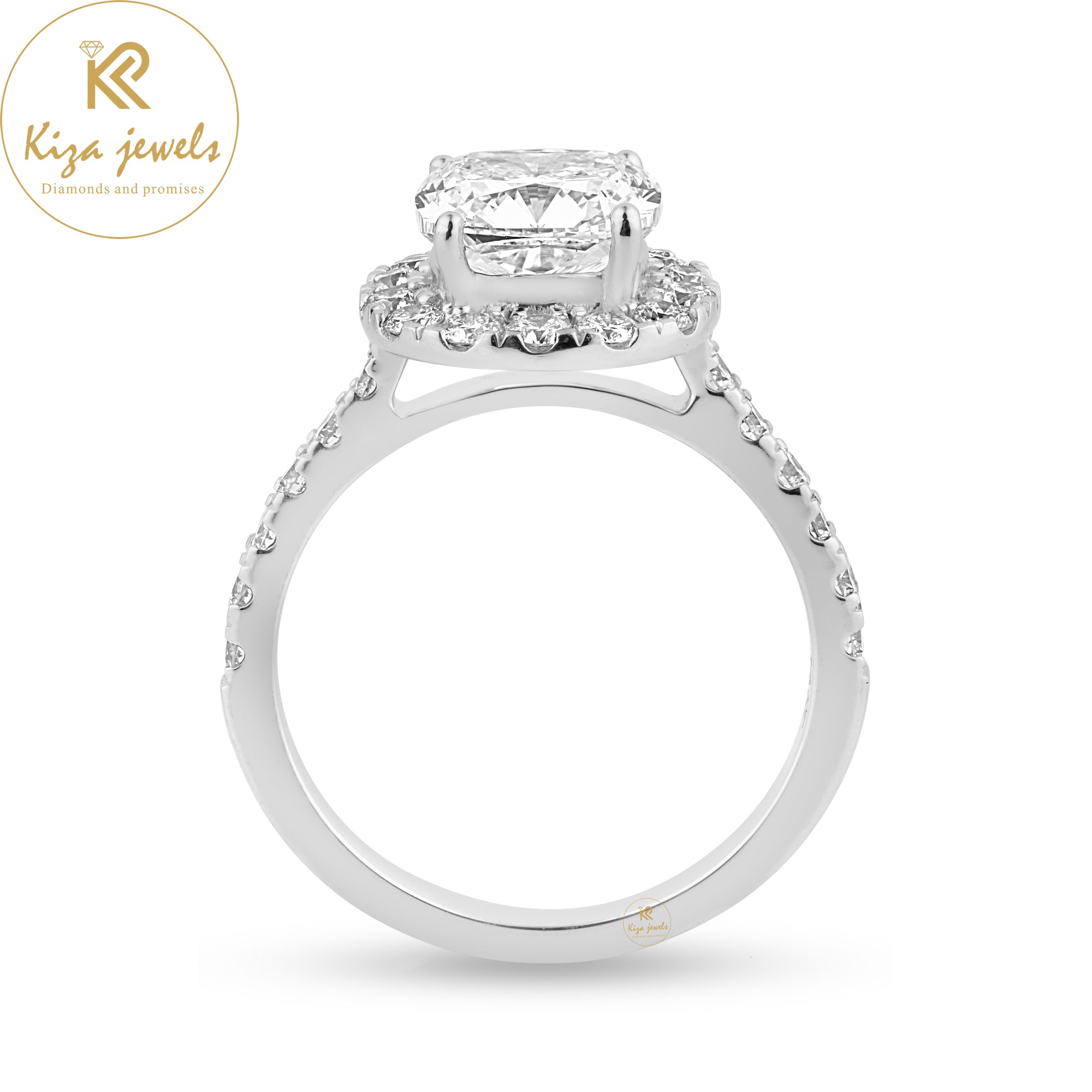 3.00 TDW Cushion & Round Cut Women's Halo Diamond Ring