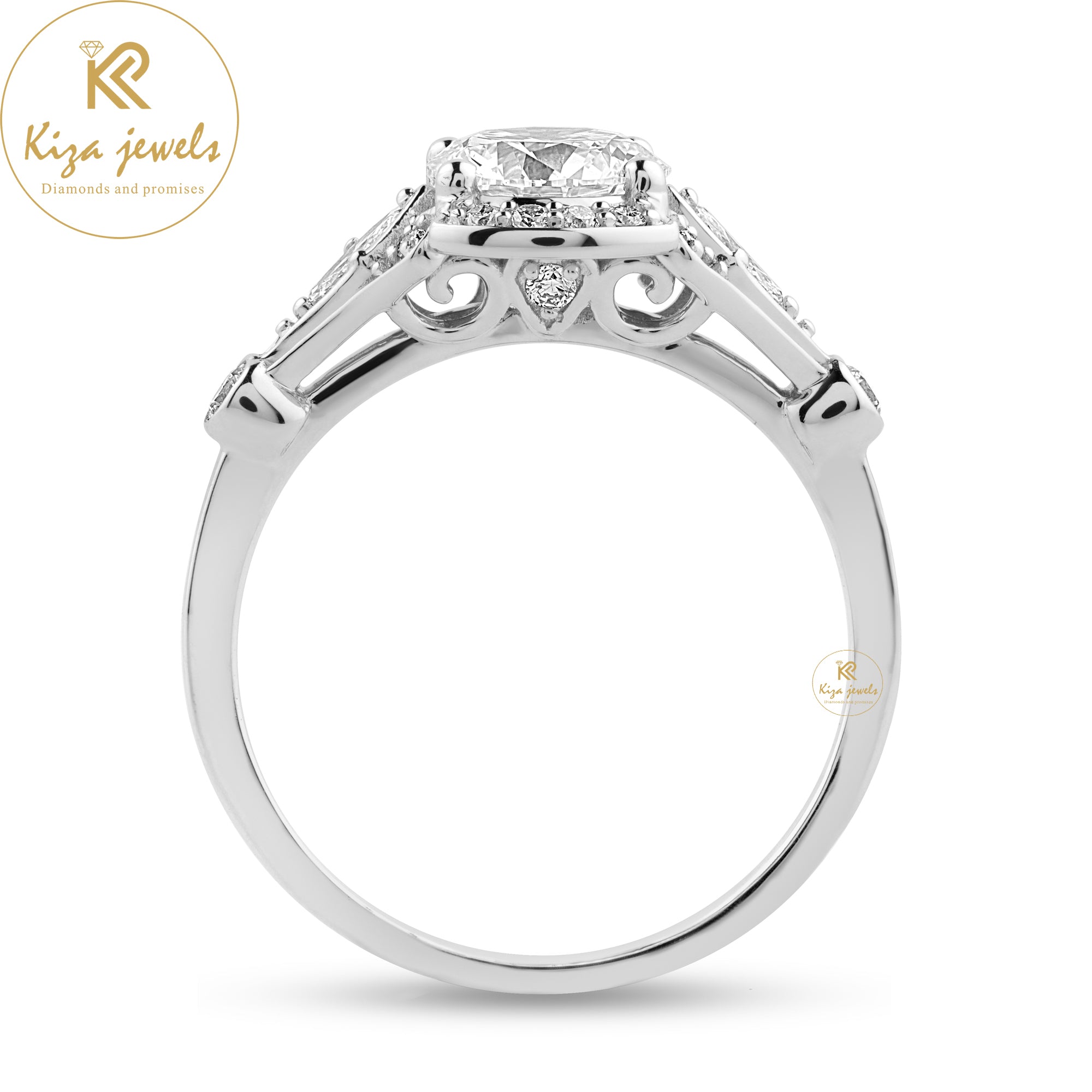 1.64 TDW Round Cut Women's Diamond Halo Ring