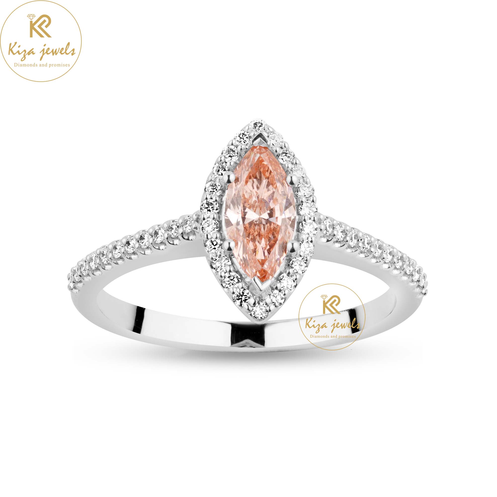 0.92 TDW Round & Marquise Cut Diamond Halo Ring