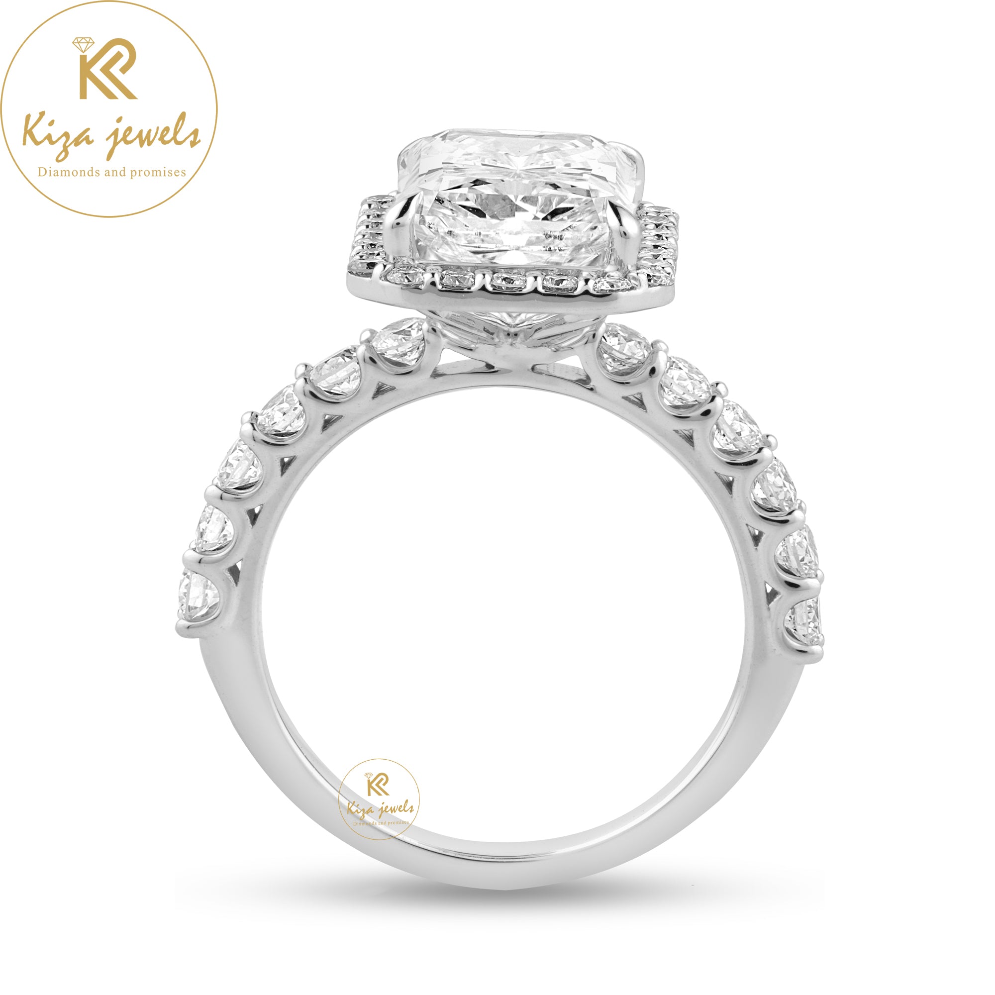 3.91 TDW Radiant & Round Cut Diamond Halo Ring