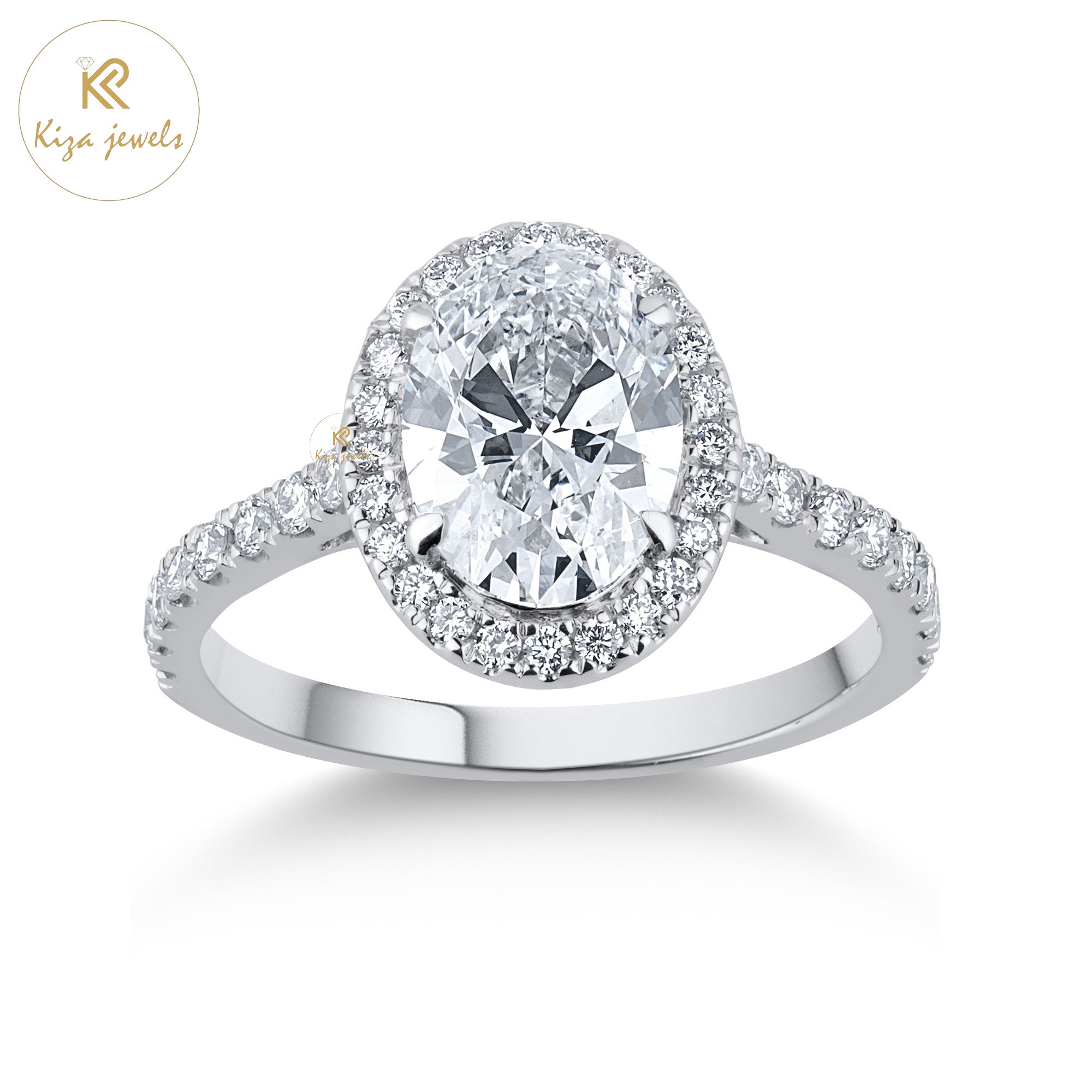 2.36 TDW Oval & Round Cut Women's Halo Diamond Ring