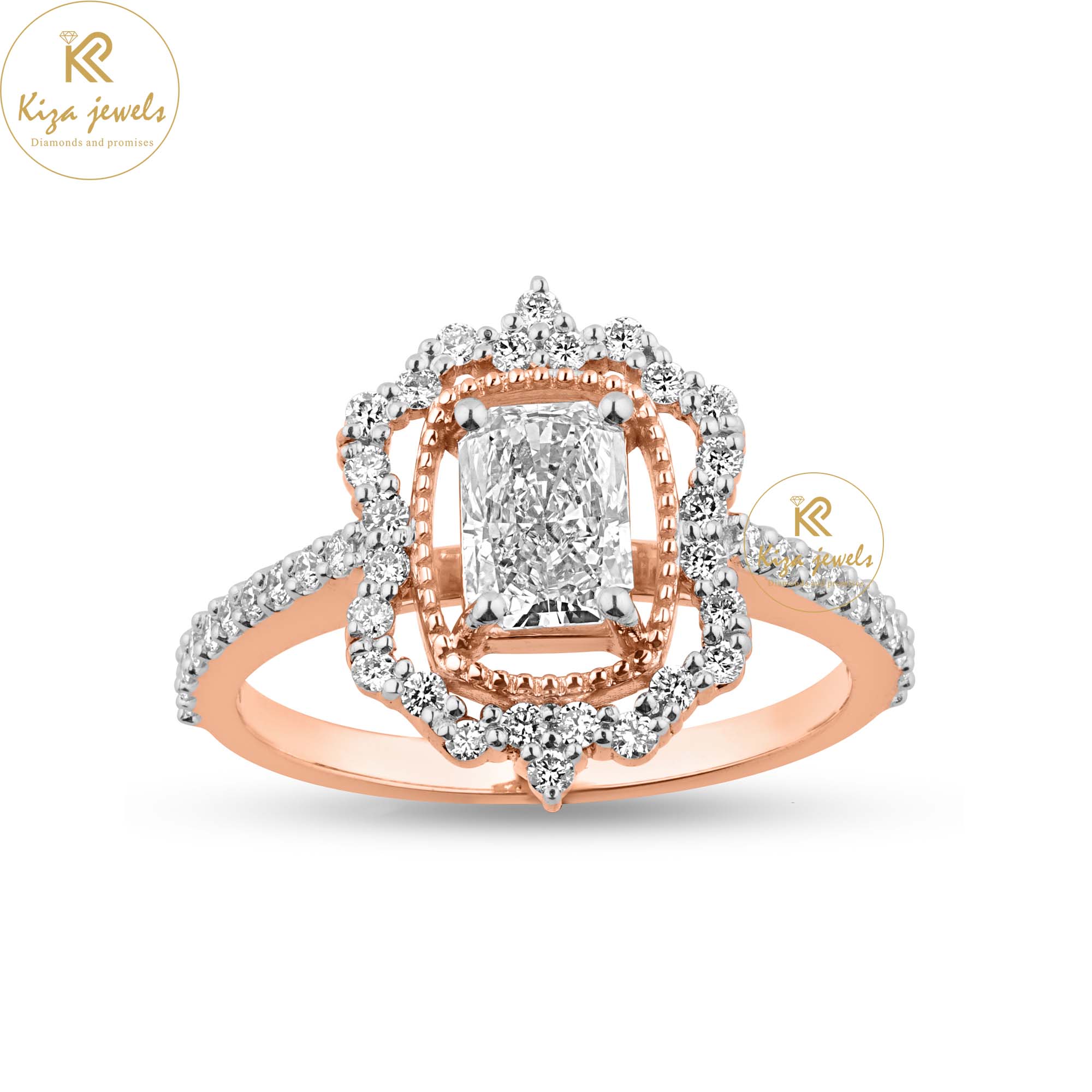 1.32 TDW Radiant & Round Cut Women's Diamond Halo Ring