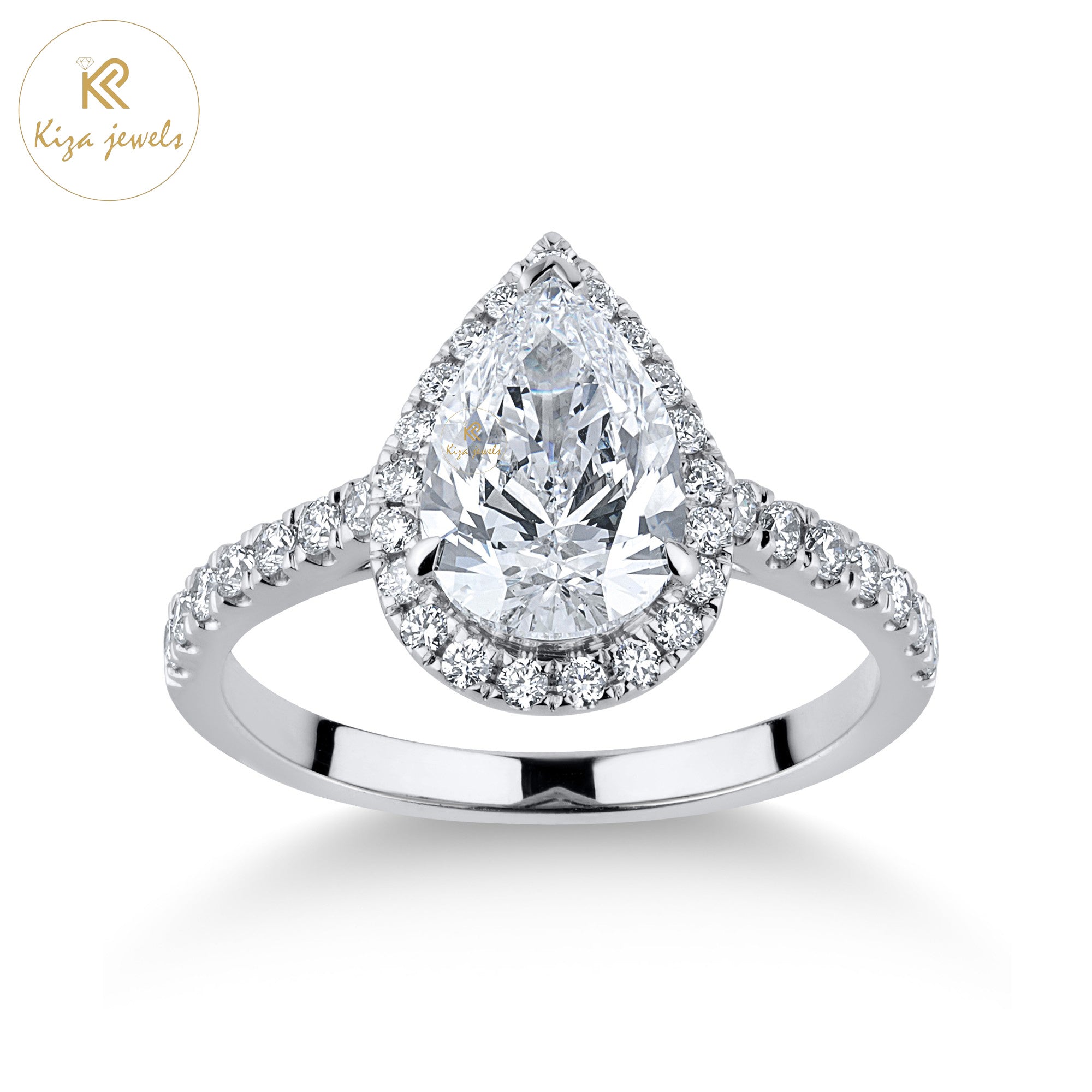 2.57 TDW Round & Pear Cut Women's Halo Diamond Ring