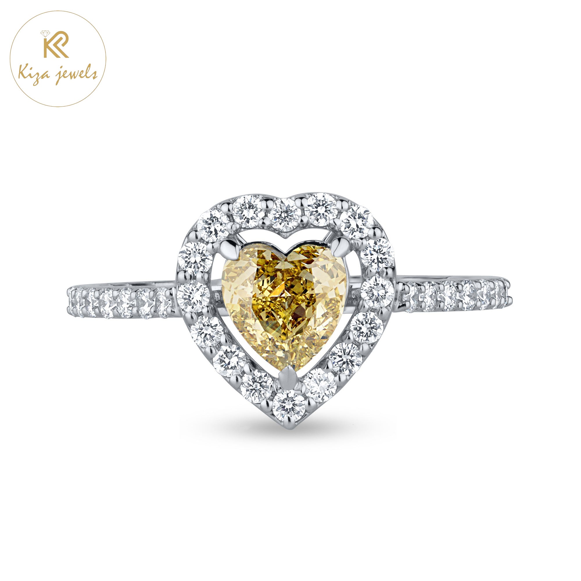 1.04 TDW Yellow Heart & Round Cut Women's Diamond Halo Ring