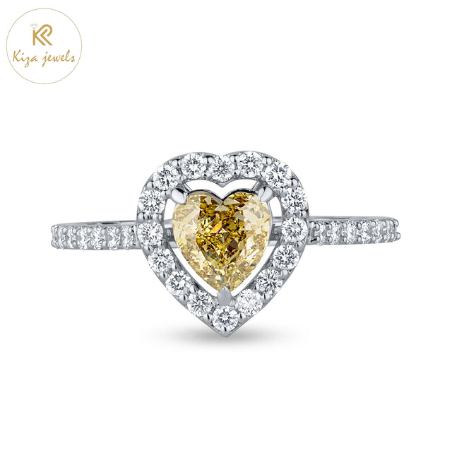 1.04 TDW Yellow Heart & Round Cut Women's Diamond Halo Ring