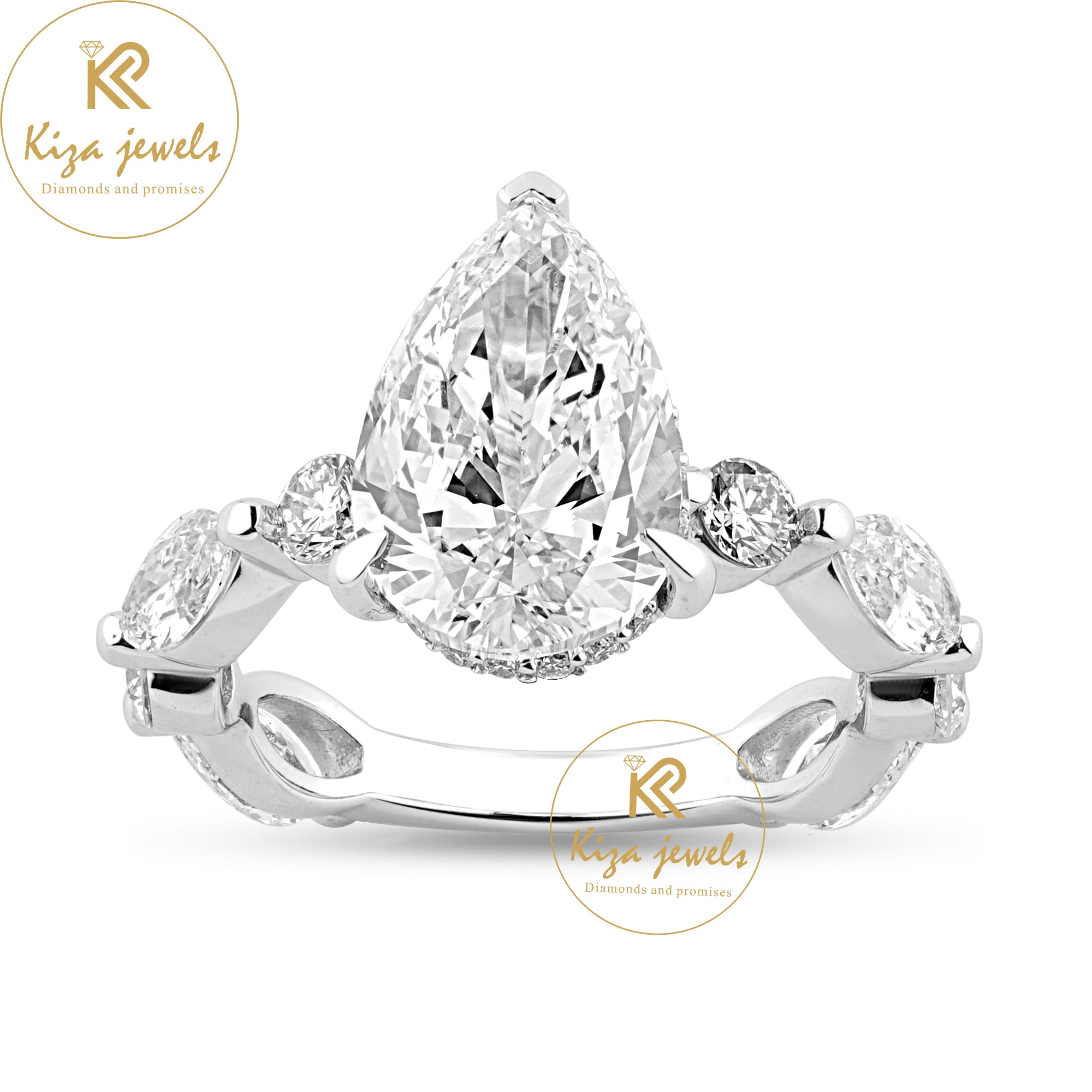 4.20 TDW Pear, Marquise & Round Cut Women's Hidden Halo Diamond Ring