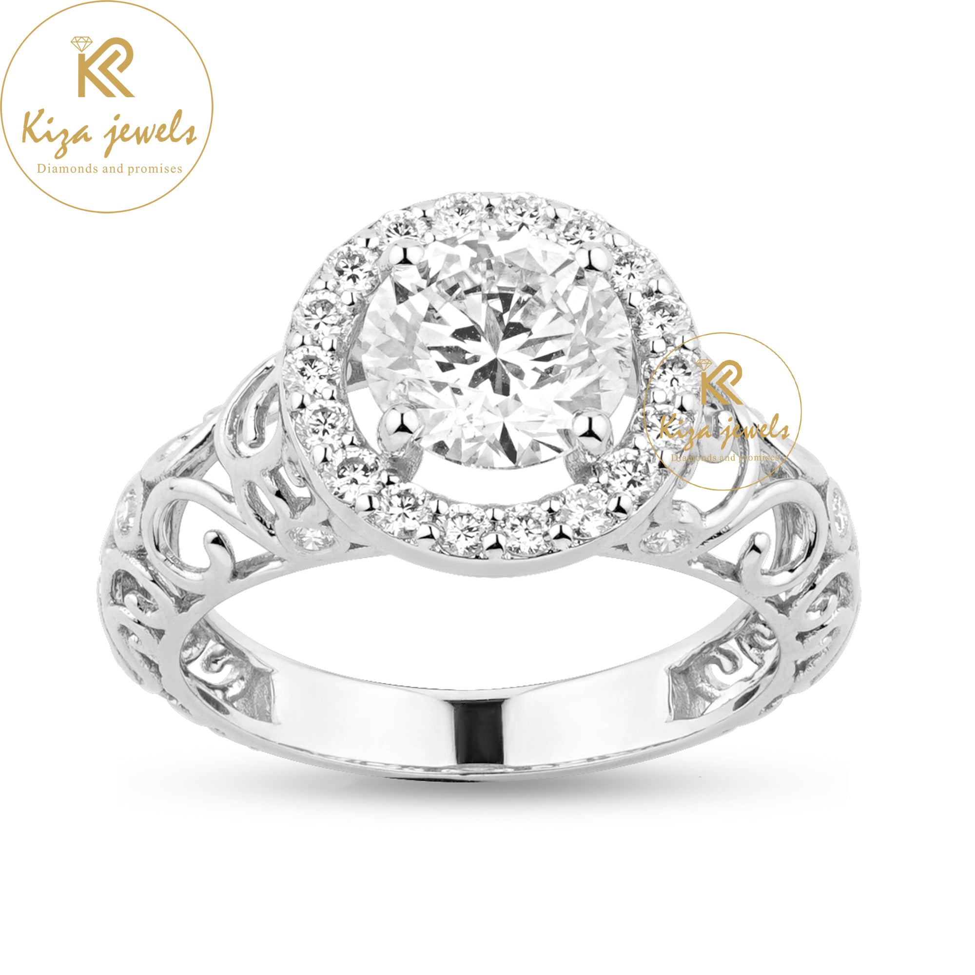 2.062 TDW Round Cut Women's Diamond Halo Ring