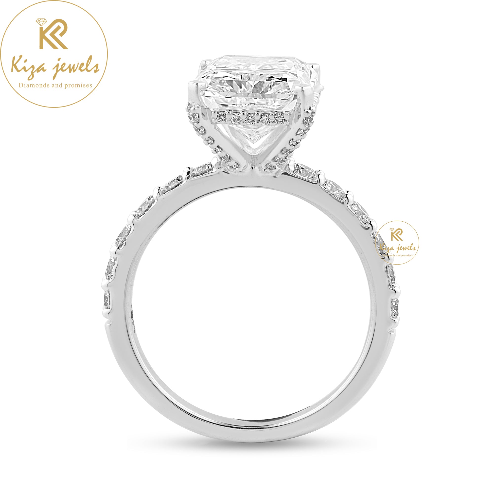 3.90 TDW Radiant & Round Cut Women's Hidden Halo Diamond Ring