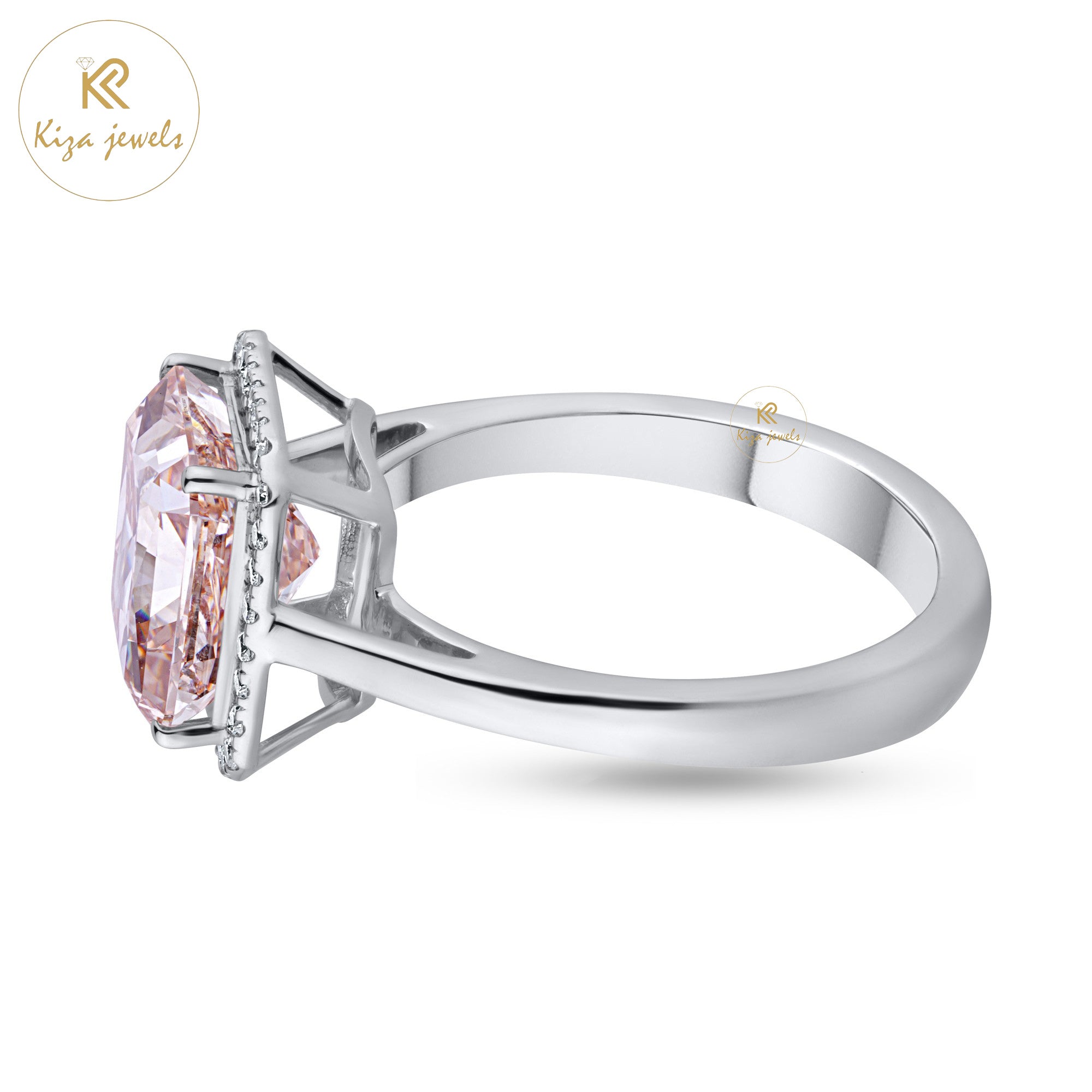 5.14 TDW Pink Radiant & Round Cut Women's Diamond Halo Ring