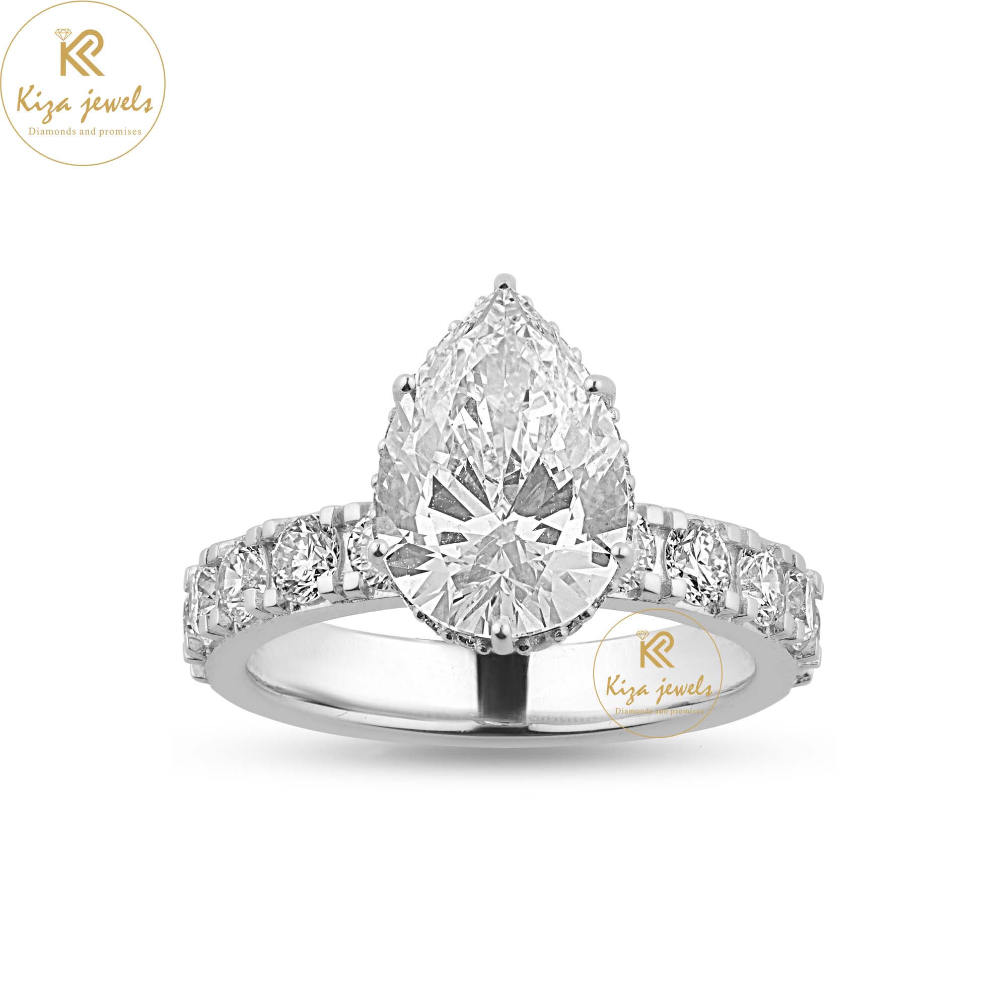 4.08 TDW Pear & Round Cut Diamond Halo Ring