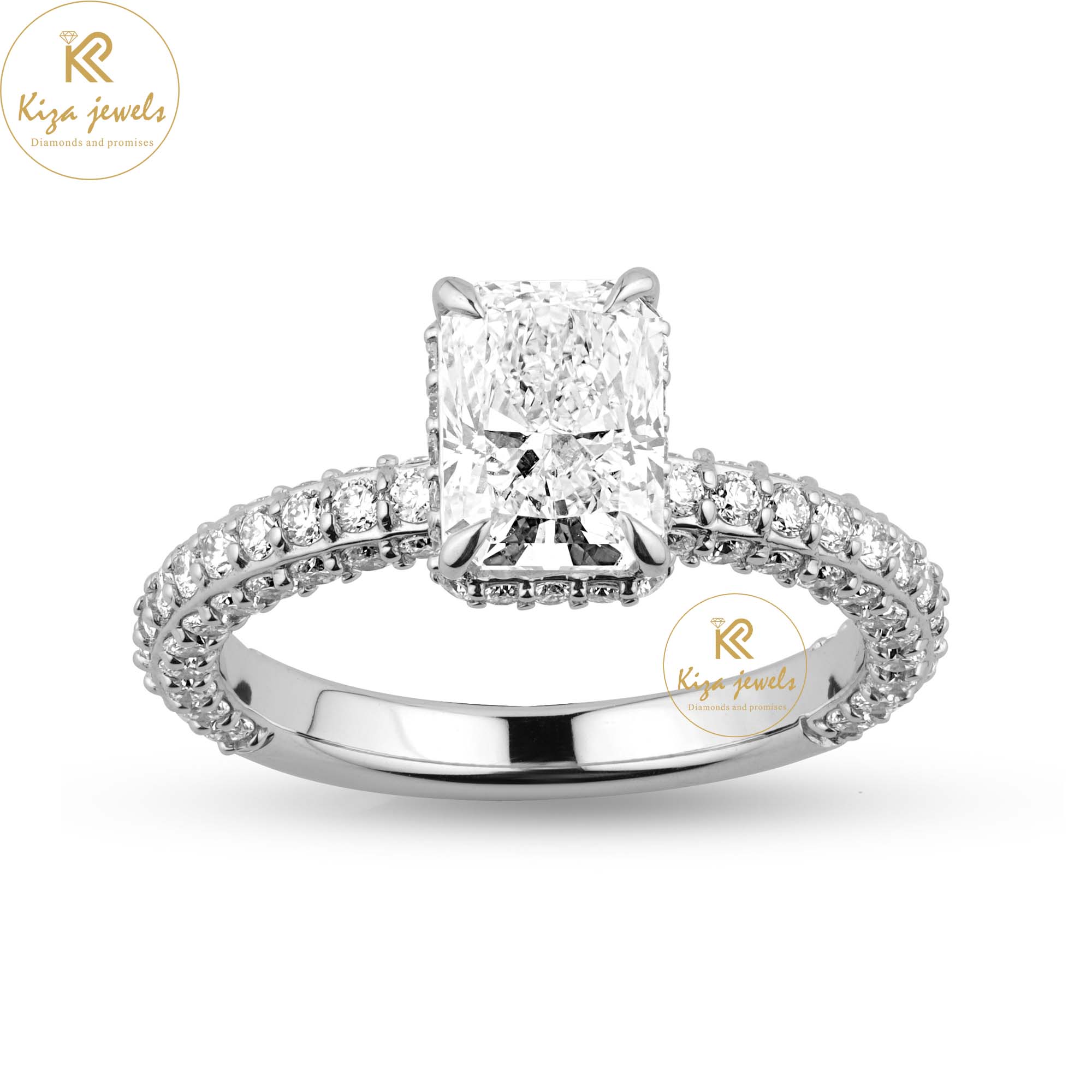 3.12 TDW Radiant & Round Cut Diamond Halo Ring