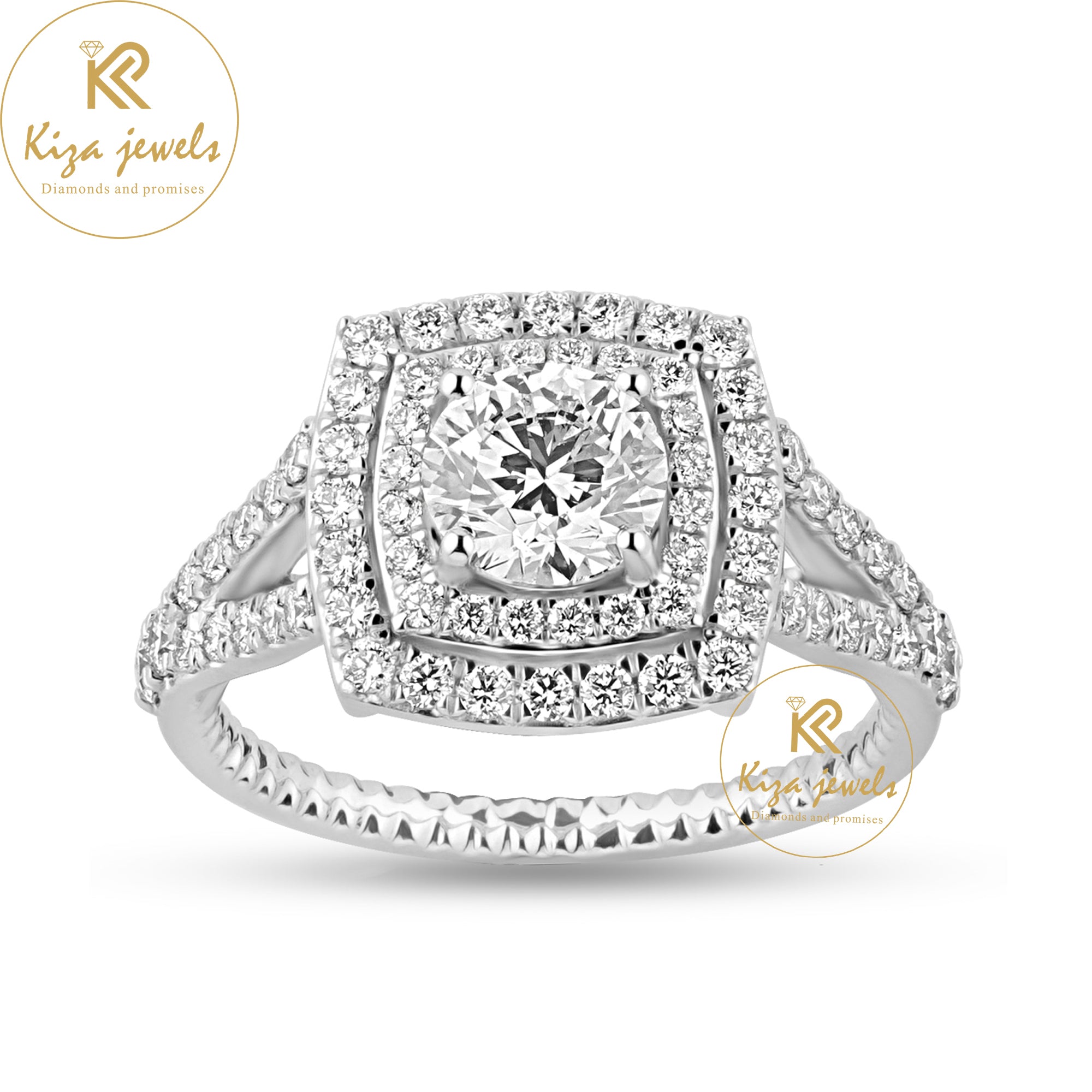 1.73 TDW Round Cut Diamond Halo Ring