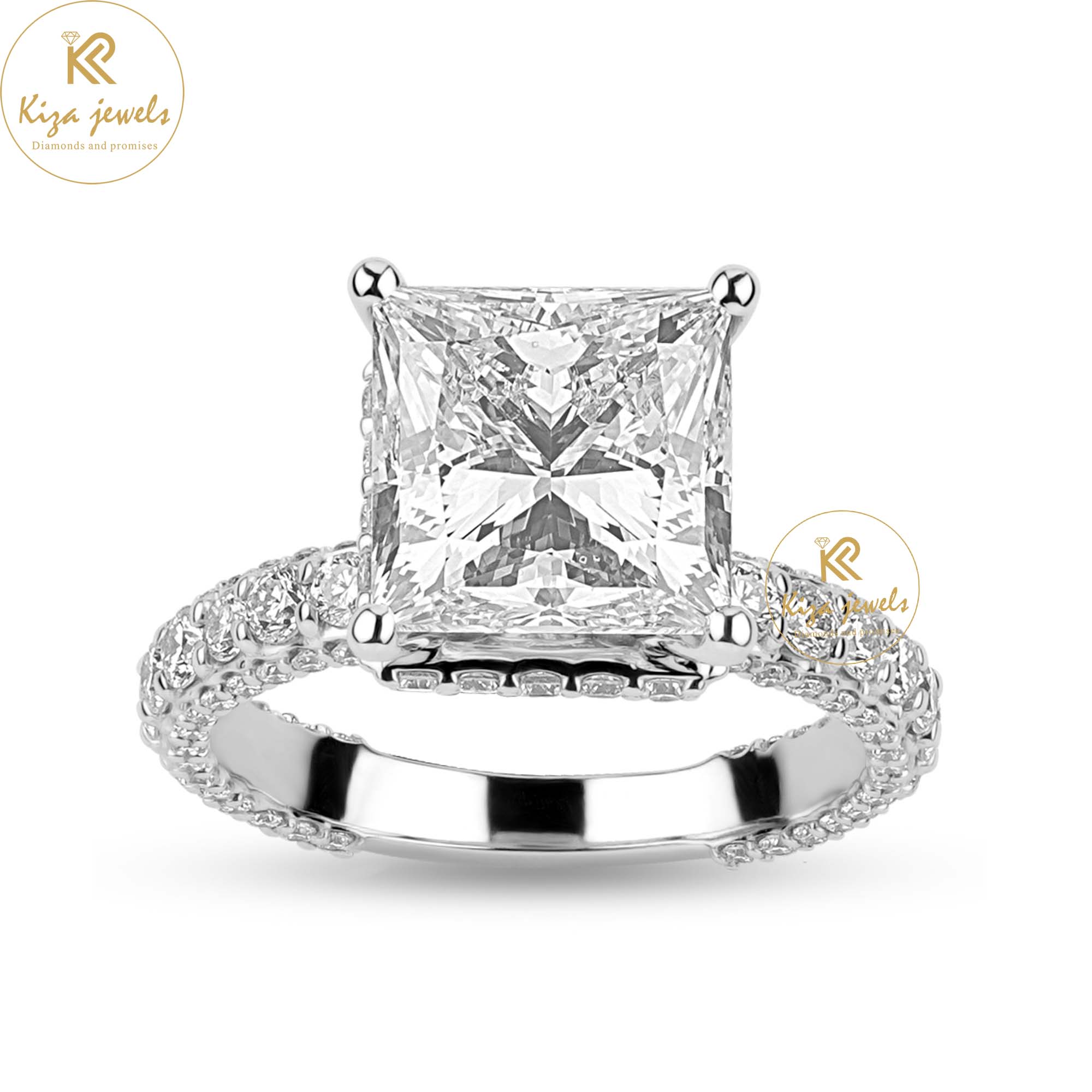 7.25 TDW Princess & Round Cut Diamond Halo Ring