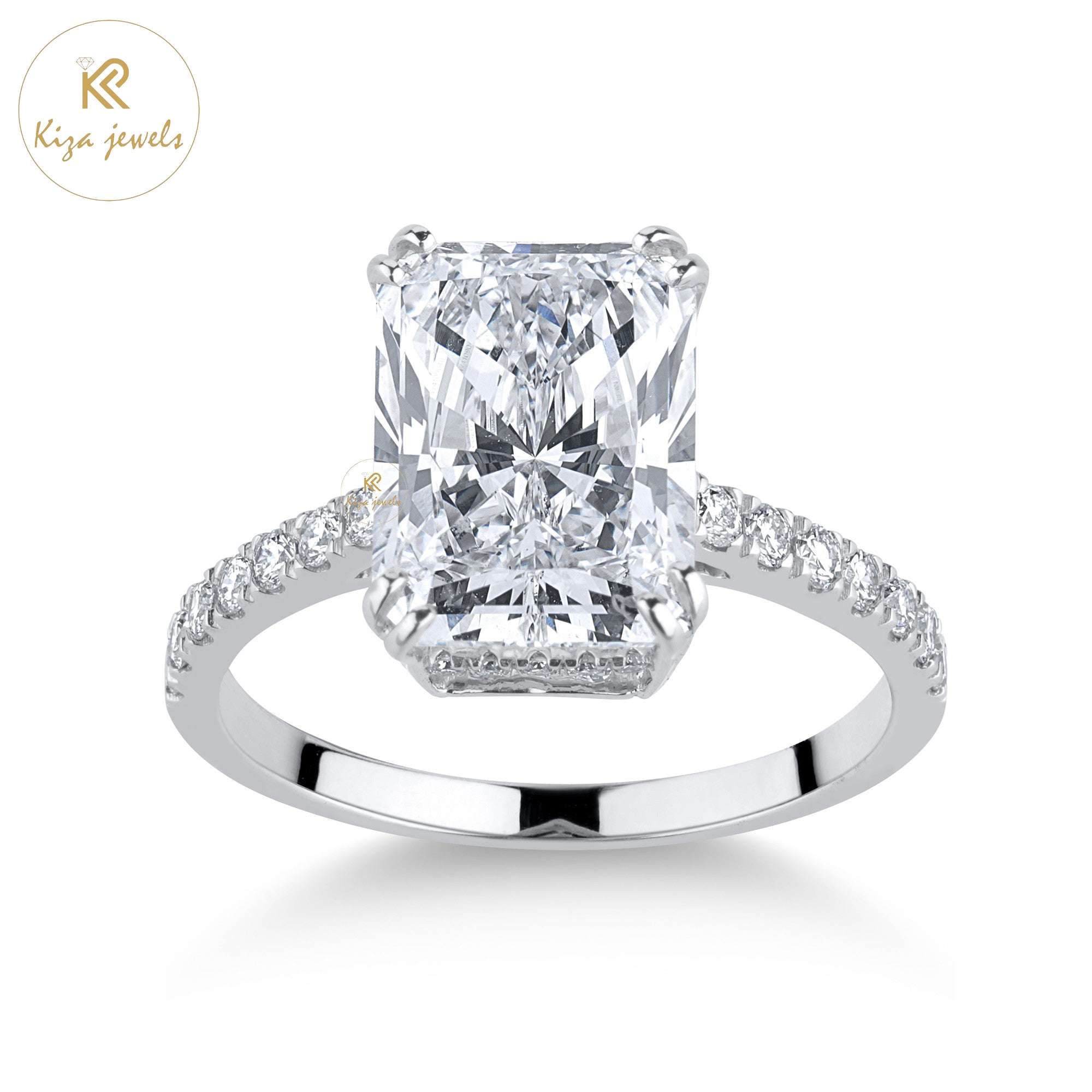 4.30 TDW Radiant Cut Diamond White Gold Hidden Halo Ring