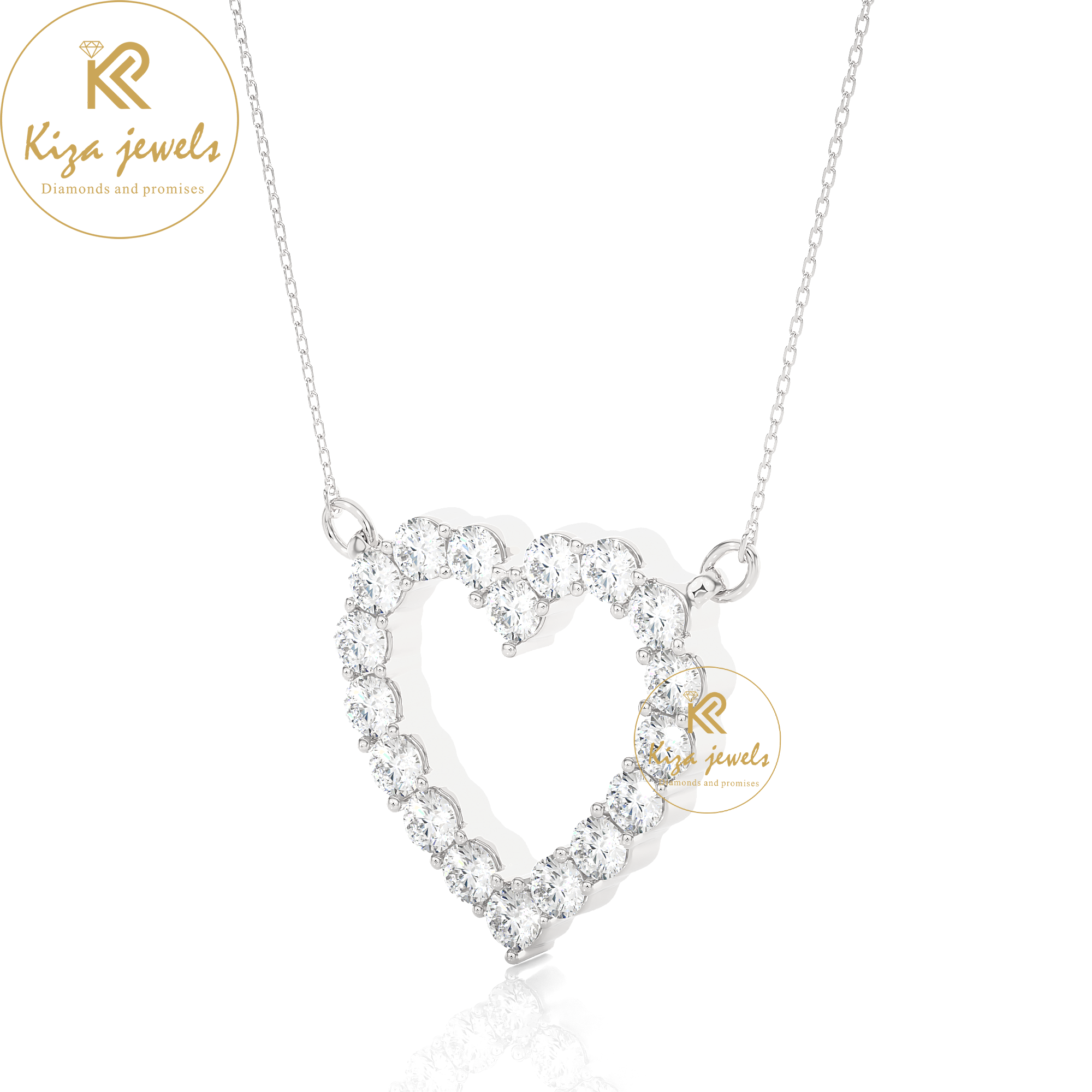 0.46 TDW Round Cut Diamond Heart Pendant With Chain