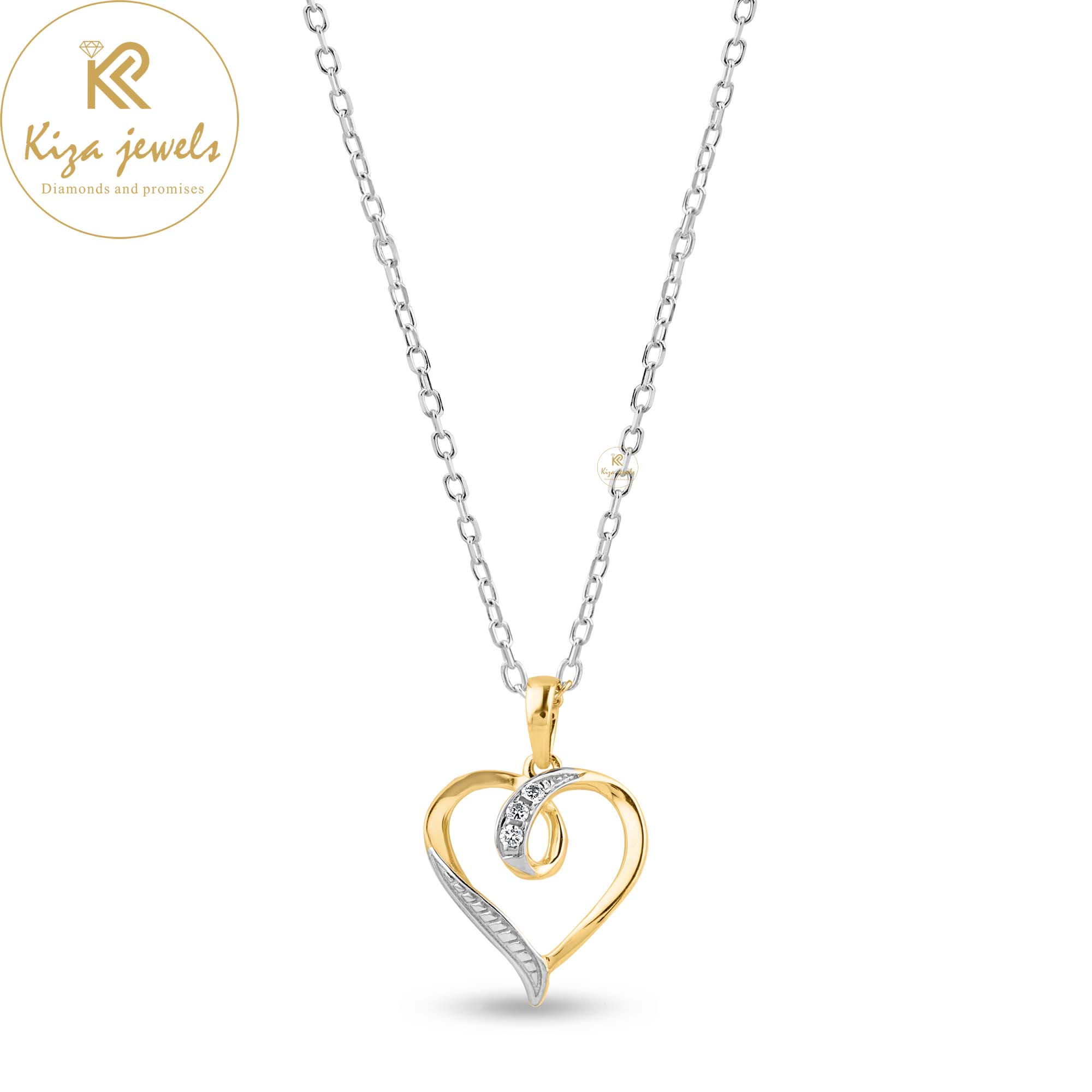 0.03 TDW Round Cut Diamond Heart Pendant With Chain