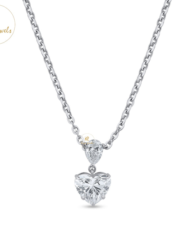 1.41 TDW Heart & Pear Cut Diamond Custom Pendant With Chain