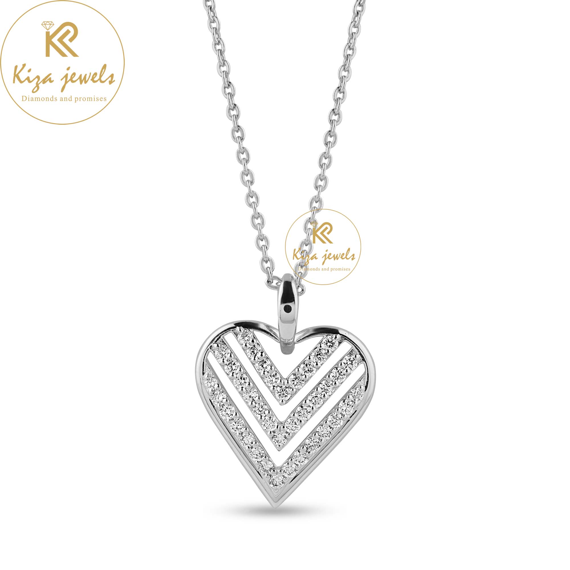 0.364 TDW Round Brilliant Cut Diamond Heart Pendant With Chain