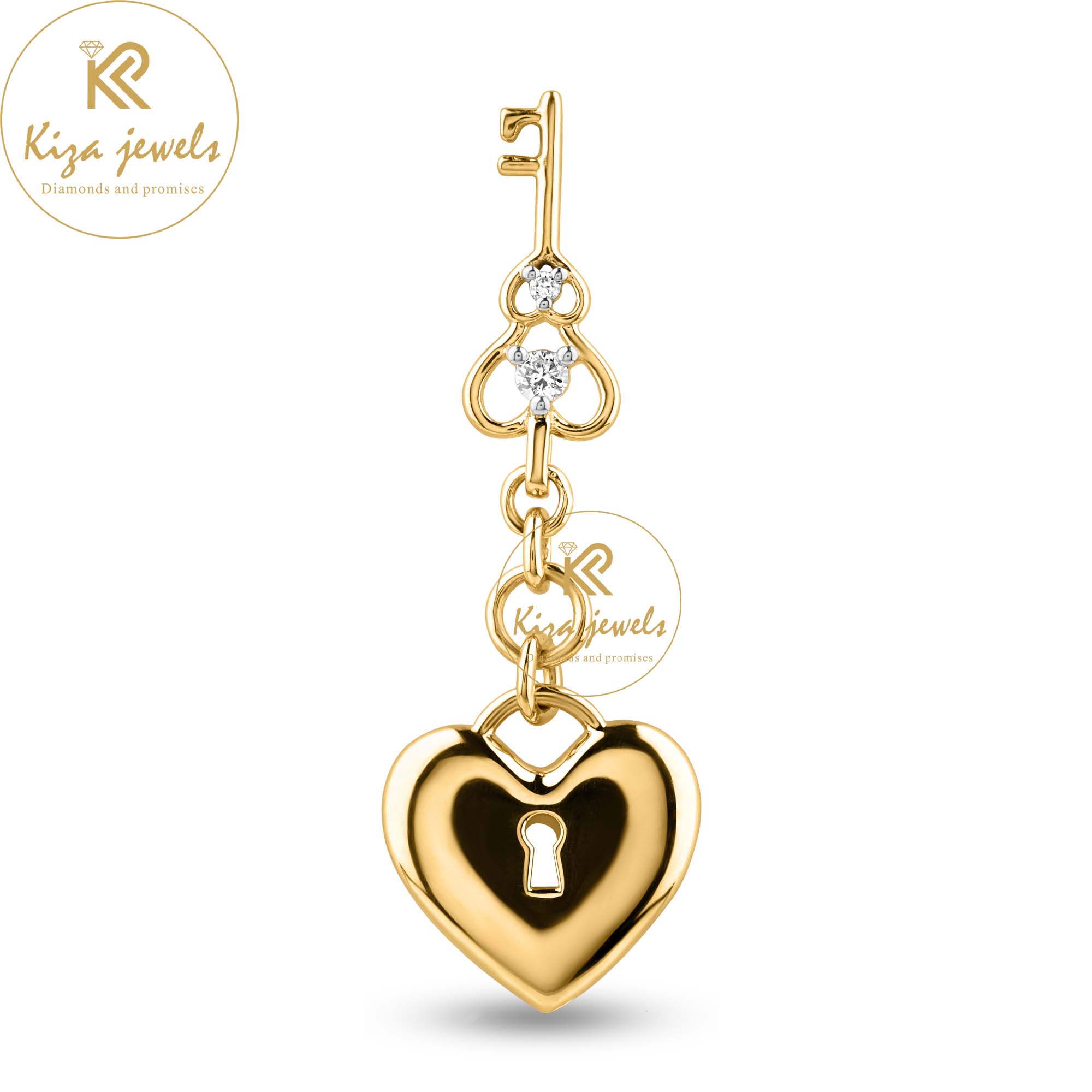 0.06 TDW Round Cut Heart & Key Diamond Heart Pendant