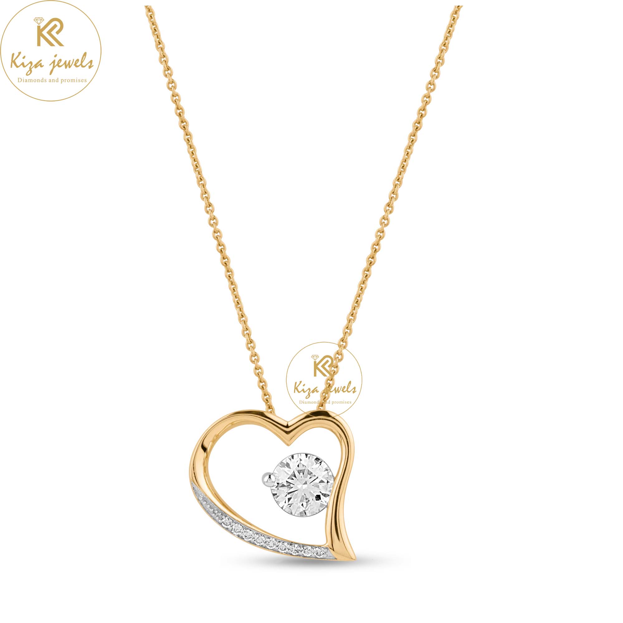 1.08 TDW Round Cut Diamond Heart Pendant With Chain