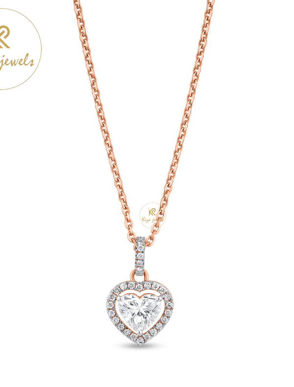 1.196 TDW Heart & Round Cut Diamond Heart Pendant With Chain