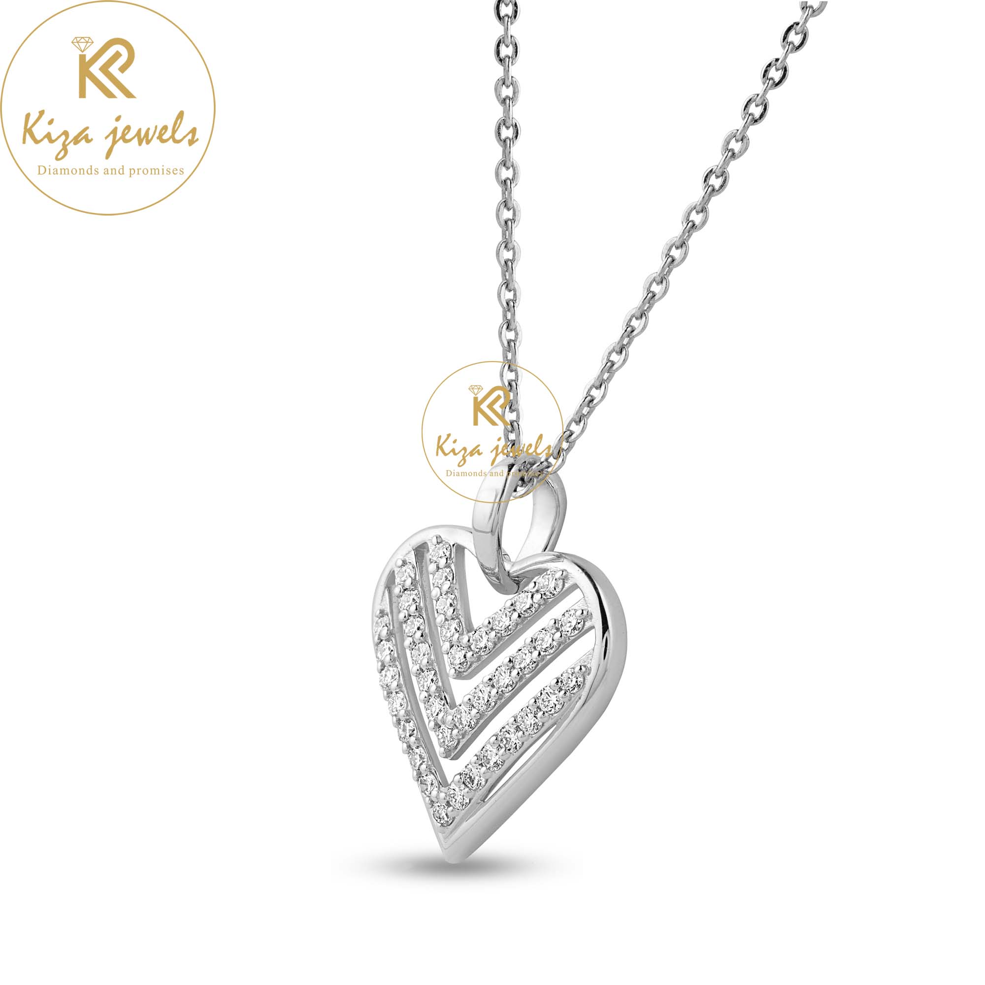 0.364 TDW Round Brilliant Cut Diamond Heart Pendant With Chain