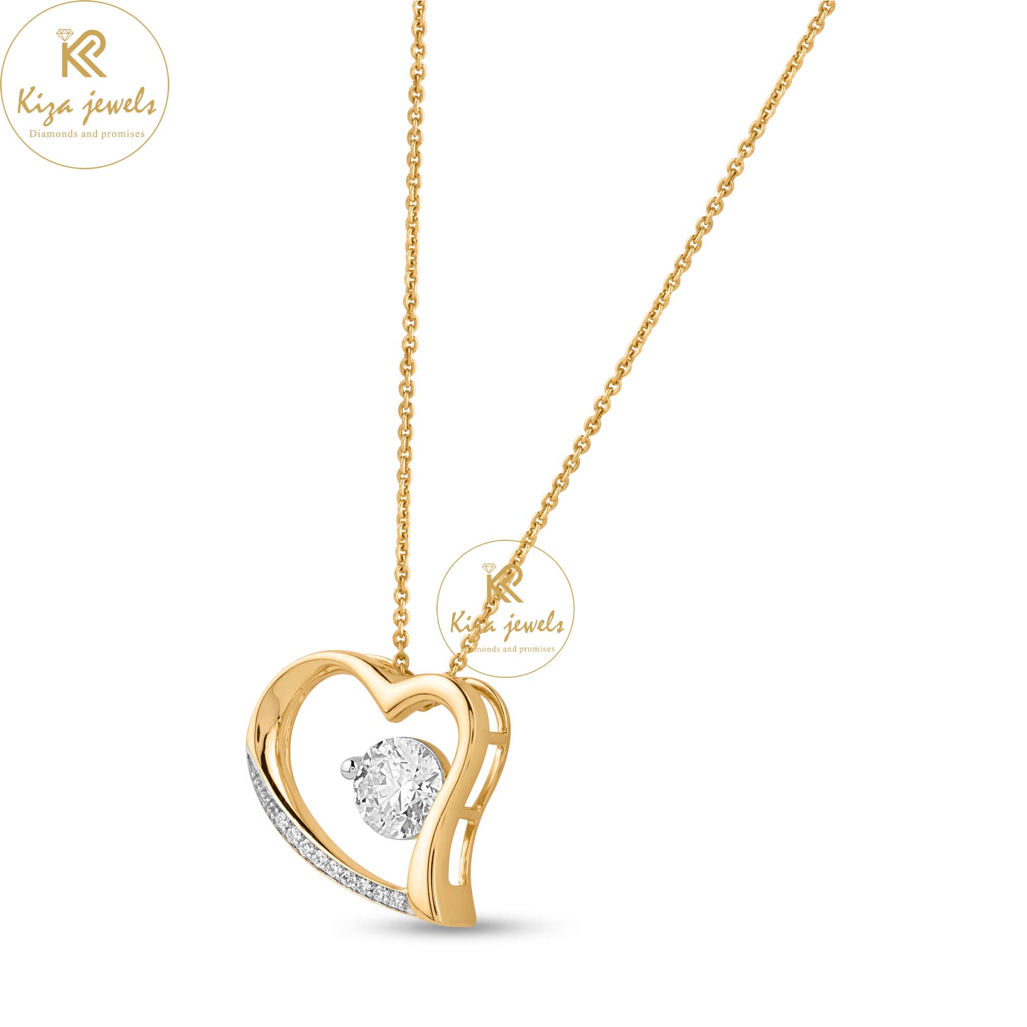 1.08 TDW Round Cut Diamond Heart Pendant With Chain