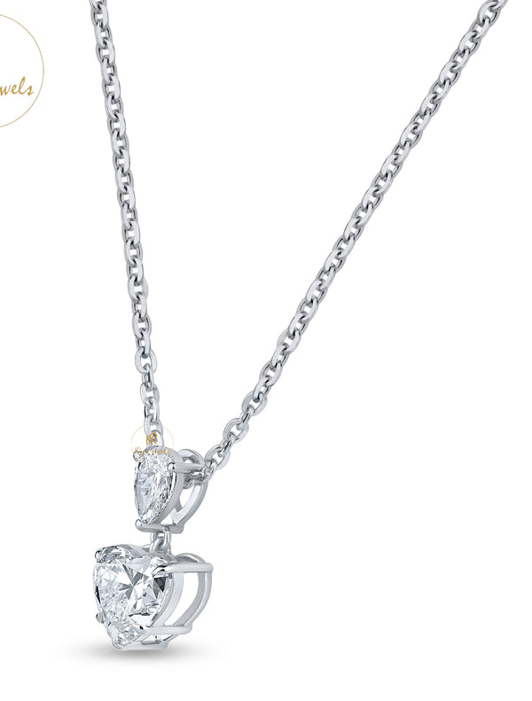 1.41 TDW Heart & Pear Cut Diamond Custom Pendant With Chain