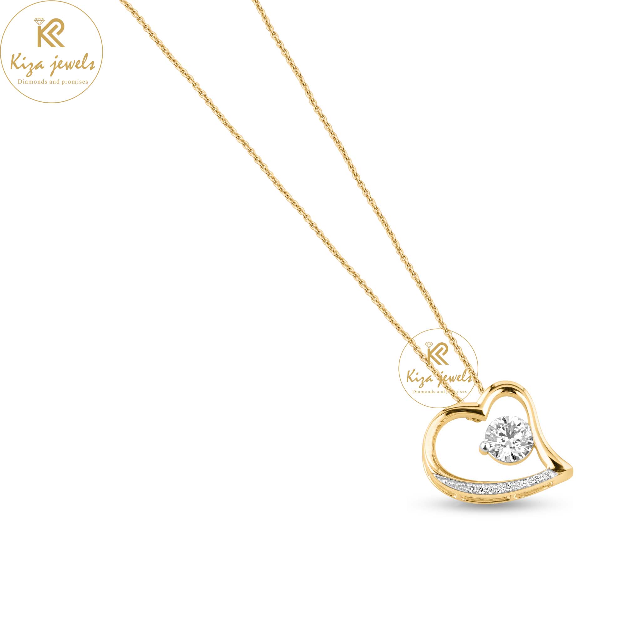 1.08 TDW Round Cut Diamond Heart Pendant With Chain