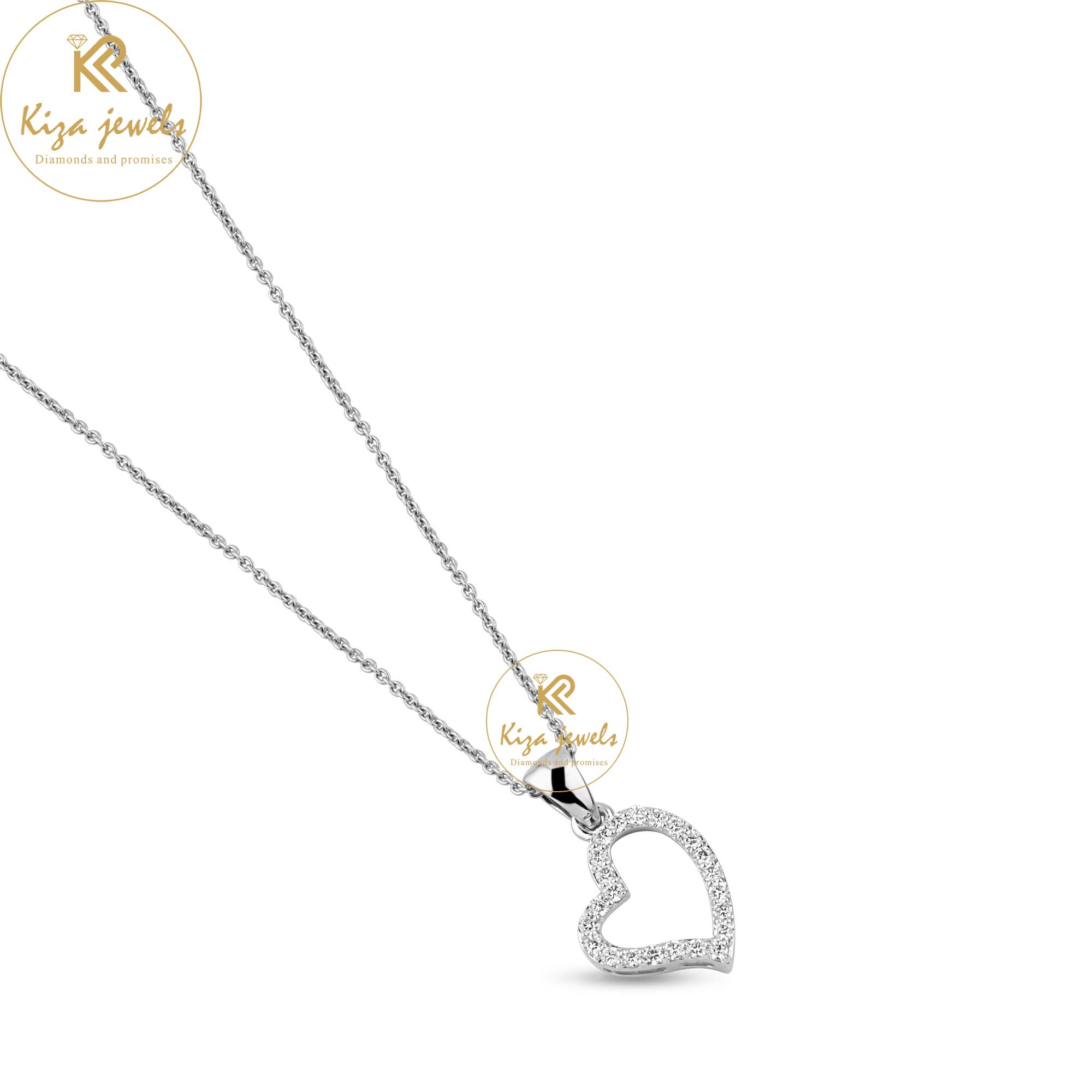 0.21 TDW Round Brilliant Cut Diamond Heart Pendant With Chain